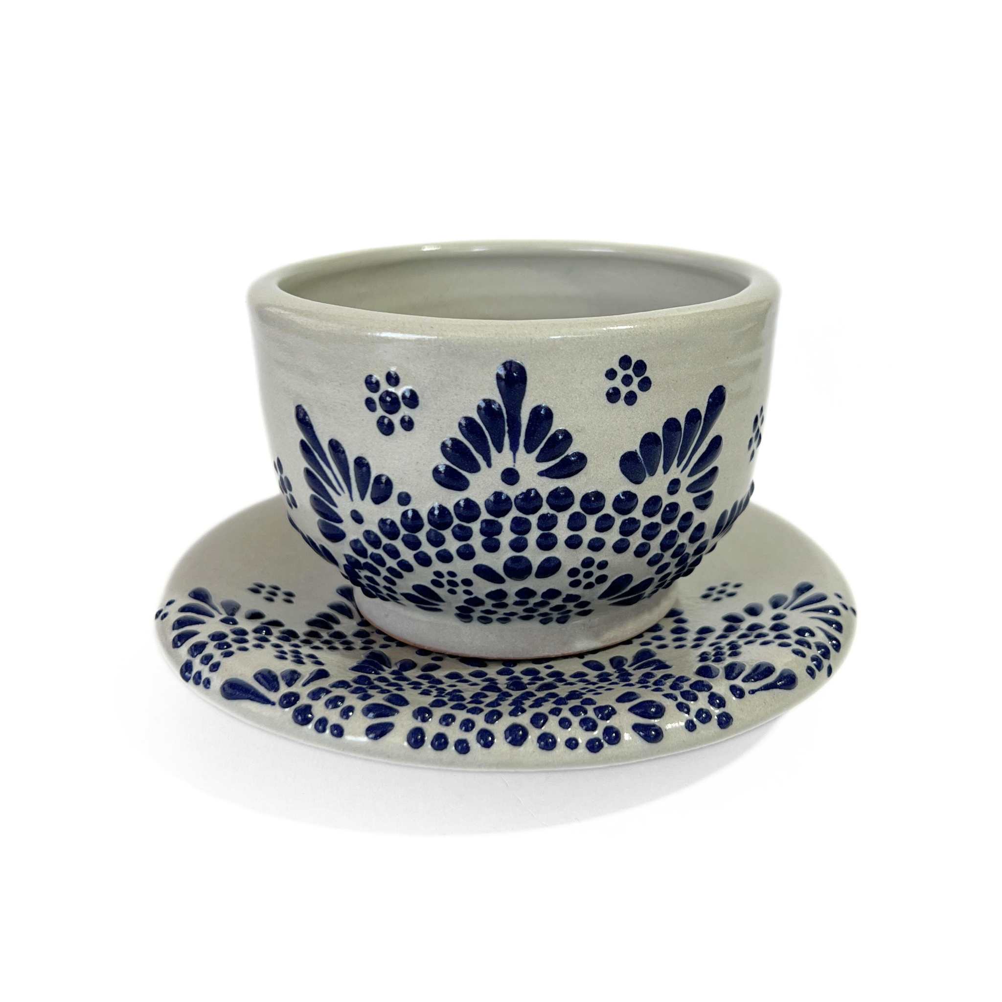 SET TAZA 300 ML Y PLATO FONDO TRADICIONAL CENEFA MANDALA AZUL COBALTO