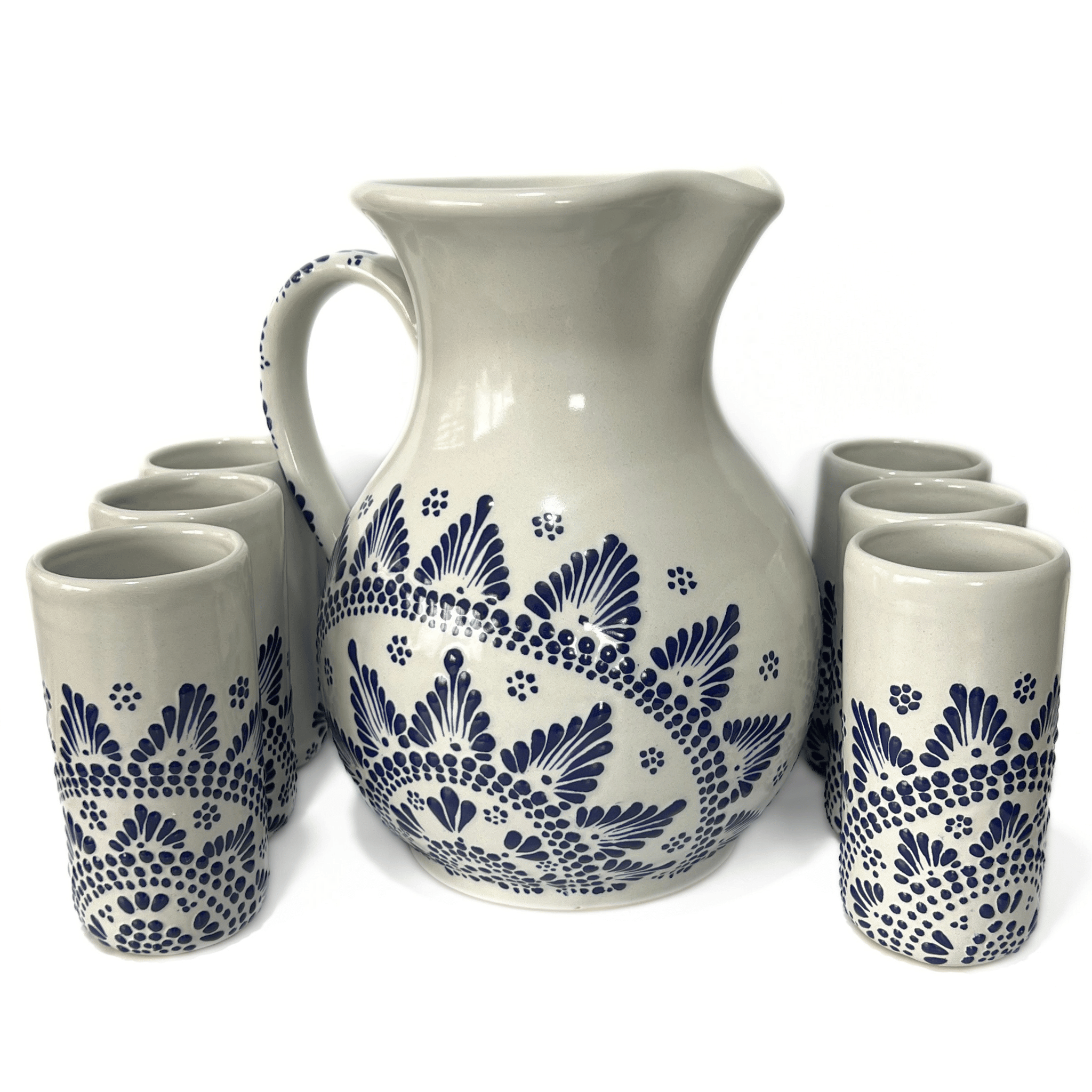 JUEGO DE JARRA CON 6 VASOS FONDO TRADICIONAL CENEFA MANDALA AZUL COBALTO