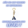 LLAVERO INICIAL AZUL COBALTO CON CRISTAL CORTADO