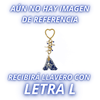 LLAVERO INICIAL AZUL COBALTO CON CRISTAL CORTADO
