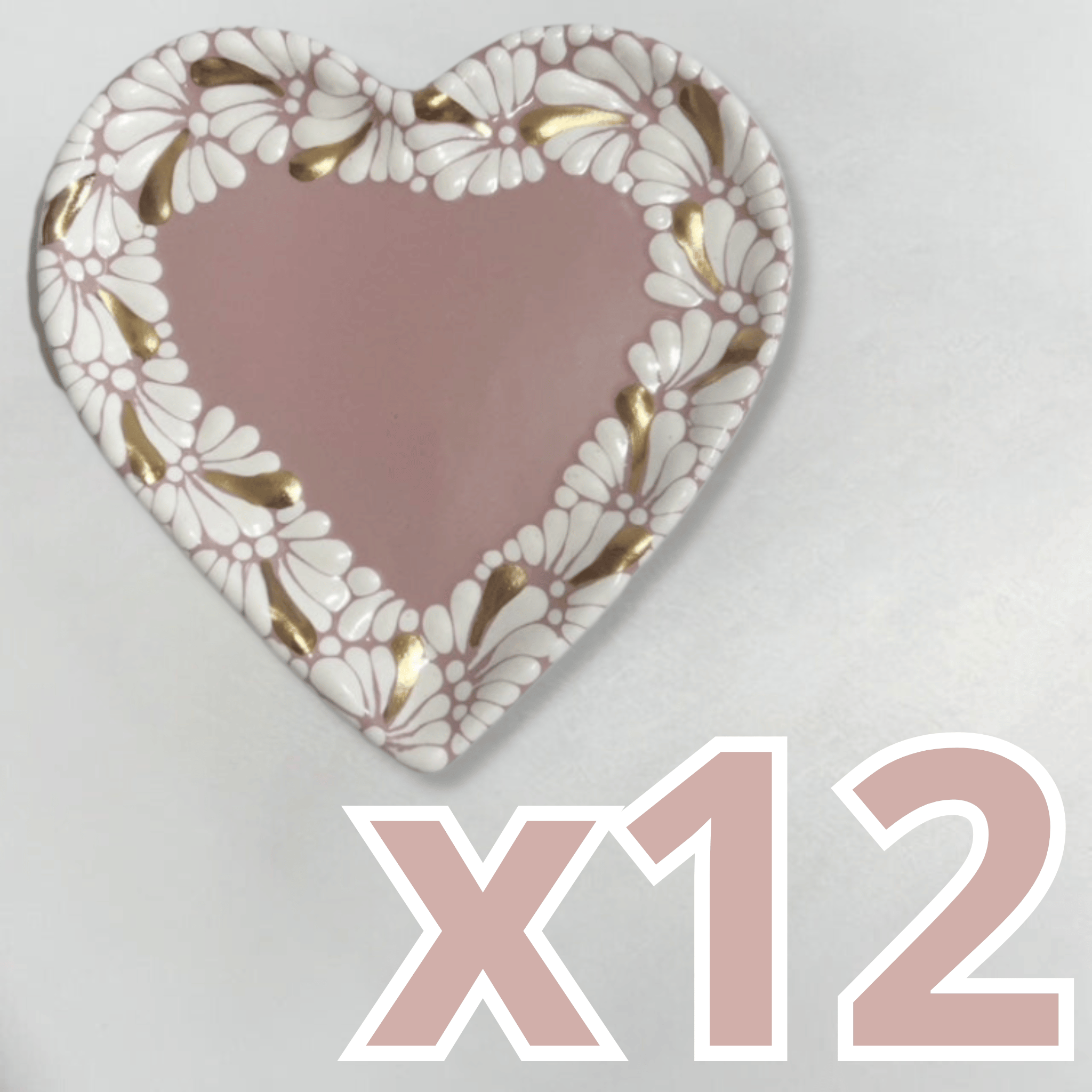 PLATO DE CORAZON 16 CM FONDO ROSA MIK BLANCO DESTELLOS DE ORO