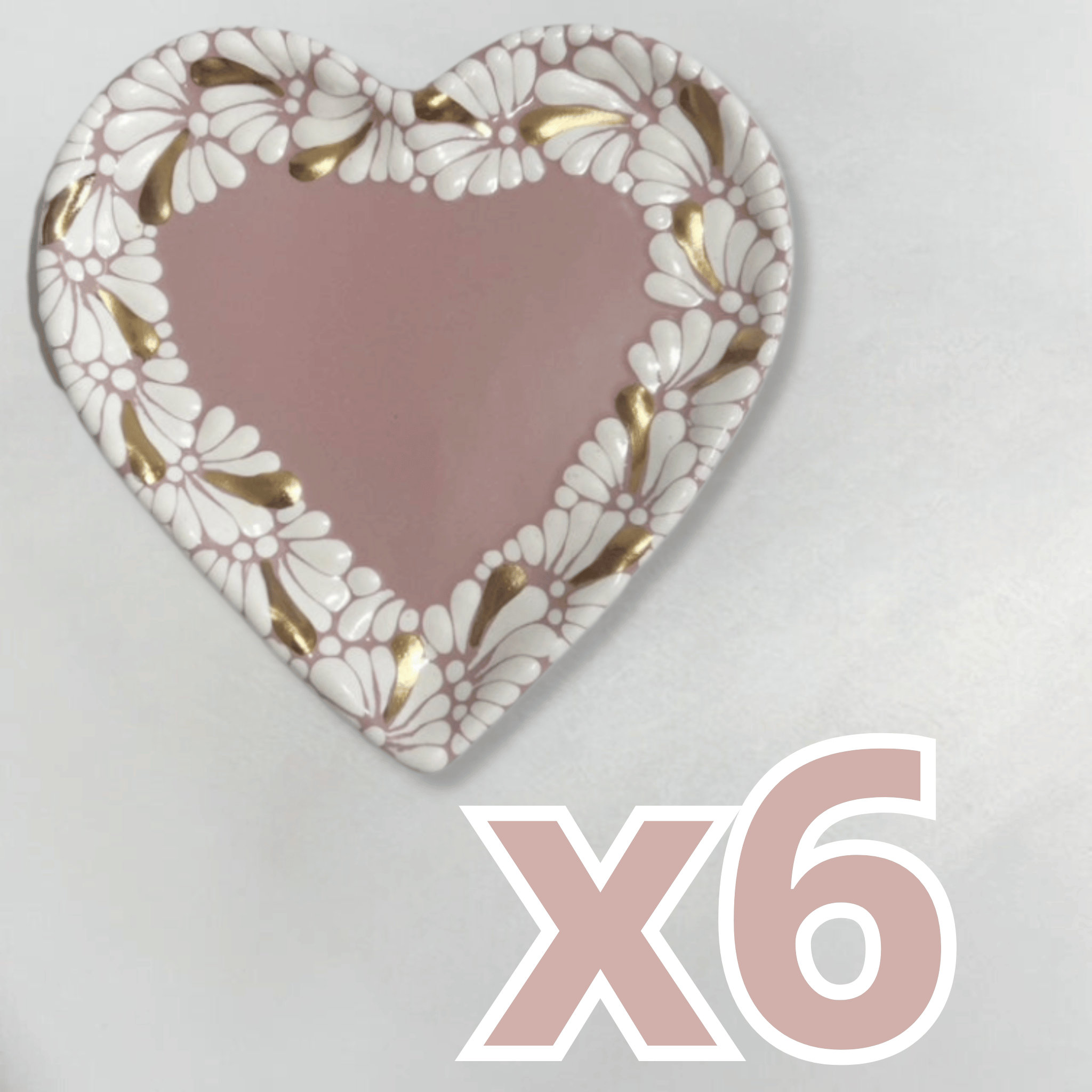 PLATO DE CORAZON 16 CM FONDO ROSA MIK BLANCO DESTELLOS DE ORO