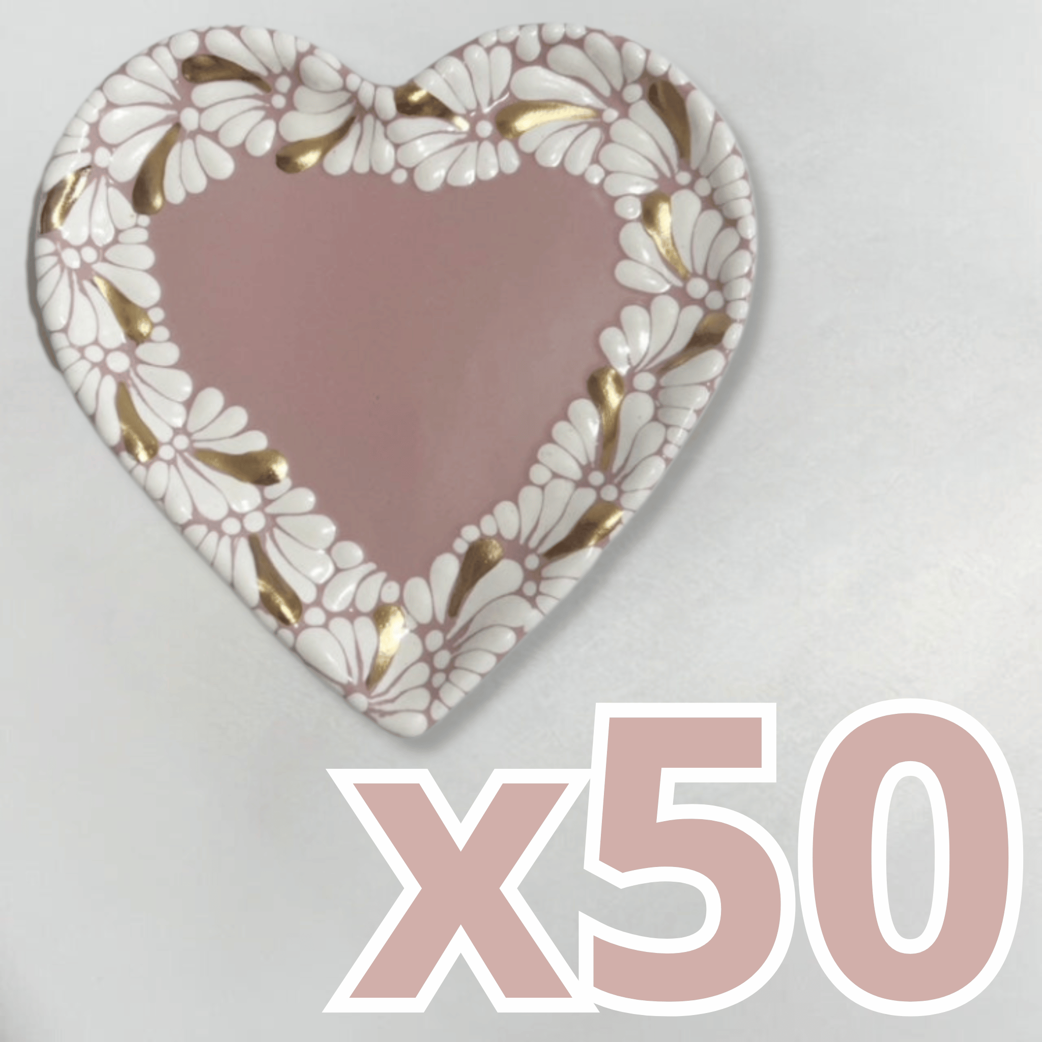 PLATO DE CORAZON 16 CM FONDO ROSA MIK BLANCO DESTELLOS DE ORO