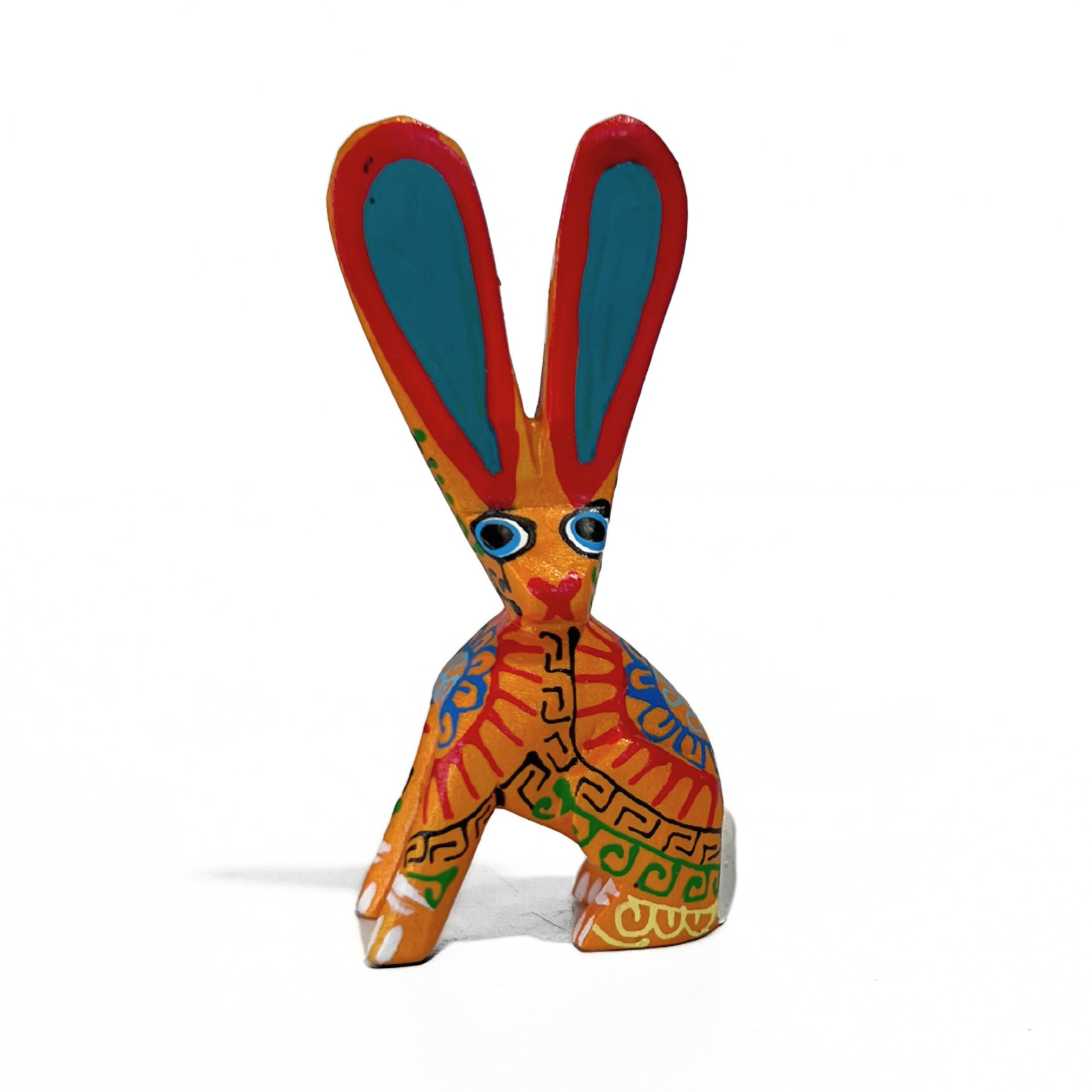 ALEBRIJE DE MADERA CONEJO AMARILLO OREJAS ROJAS