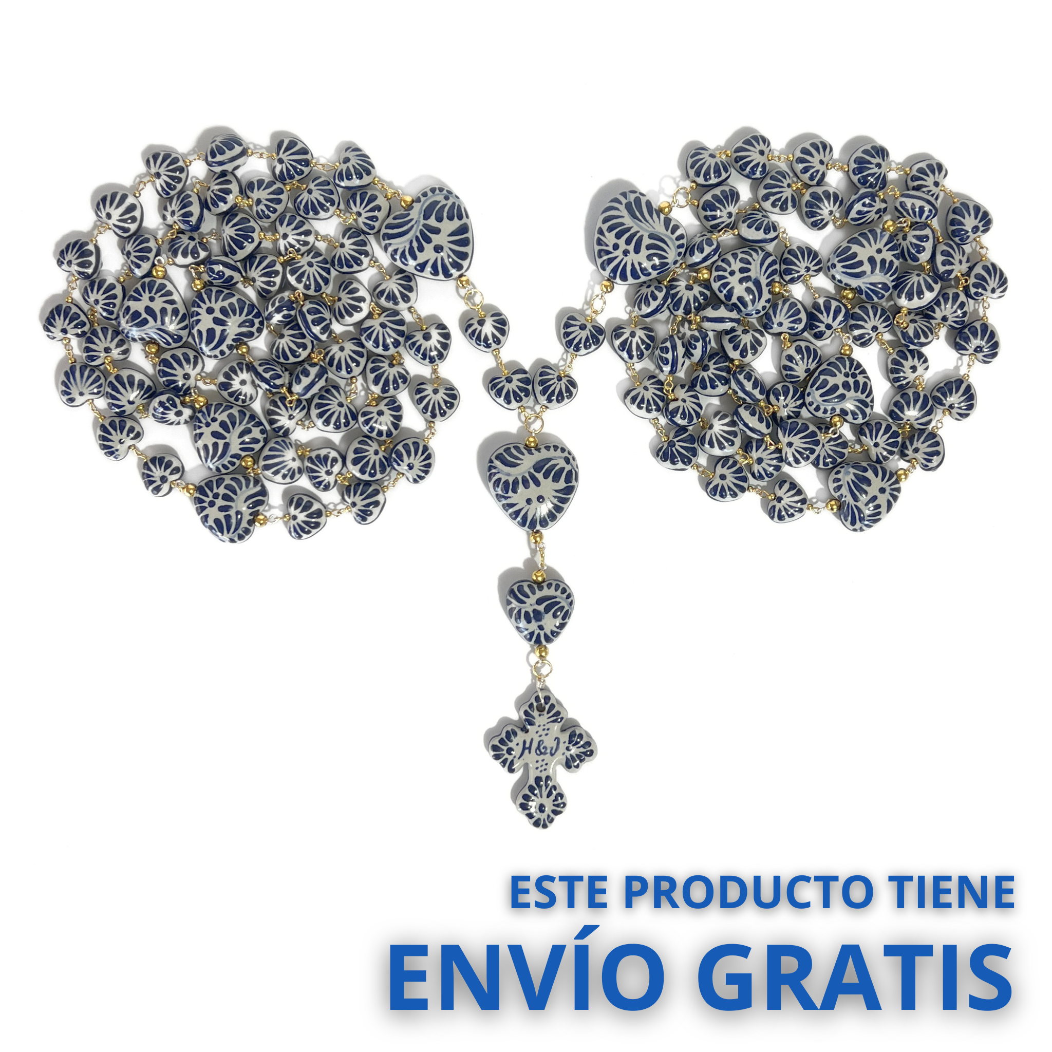 LAZO MATRIMONIAL CORAZONES AZUL COBALTO UNIONES DORADO INICIALES