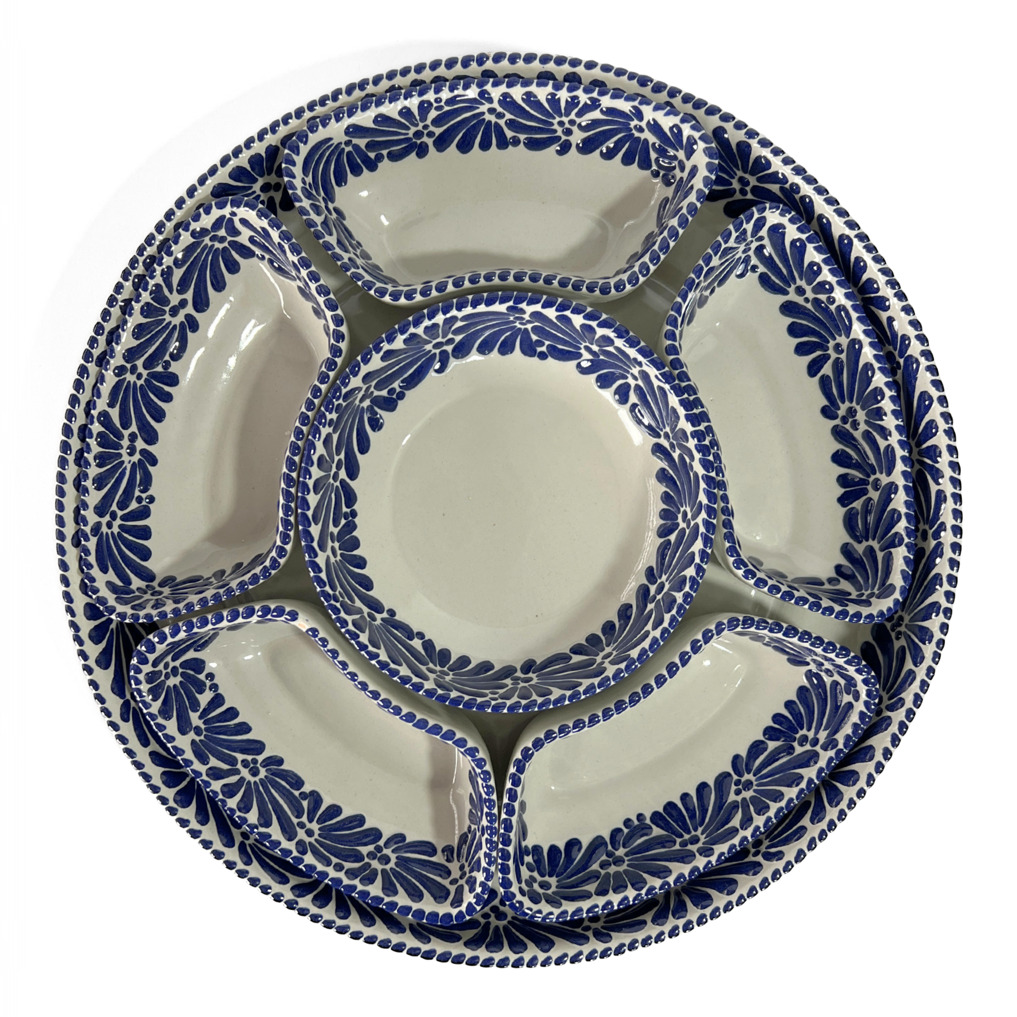 BOTANERO REDONDO GRANDE DE 7 PIEZAS FONDO TRADICIONAL MIK CENEFA AZUL COBALTO