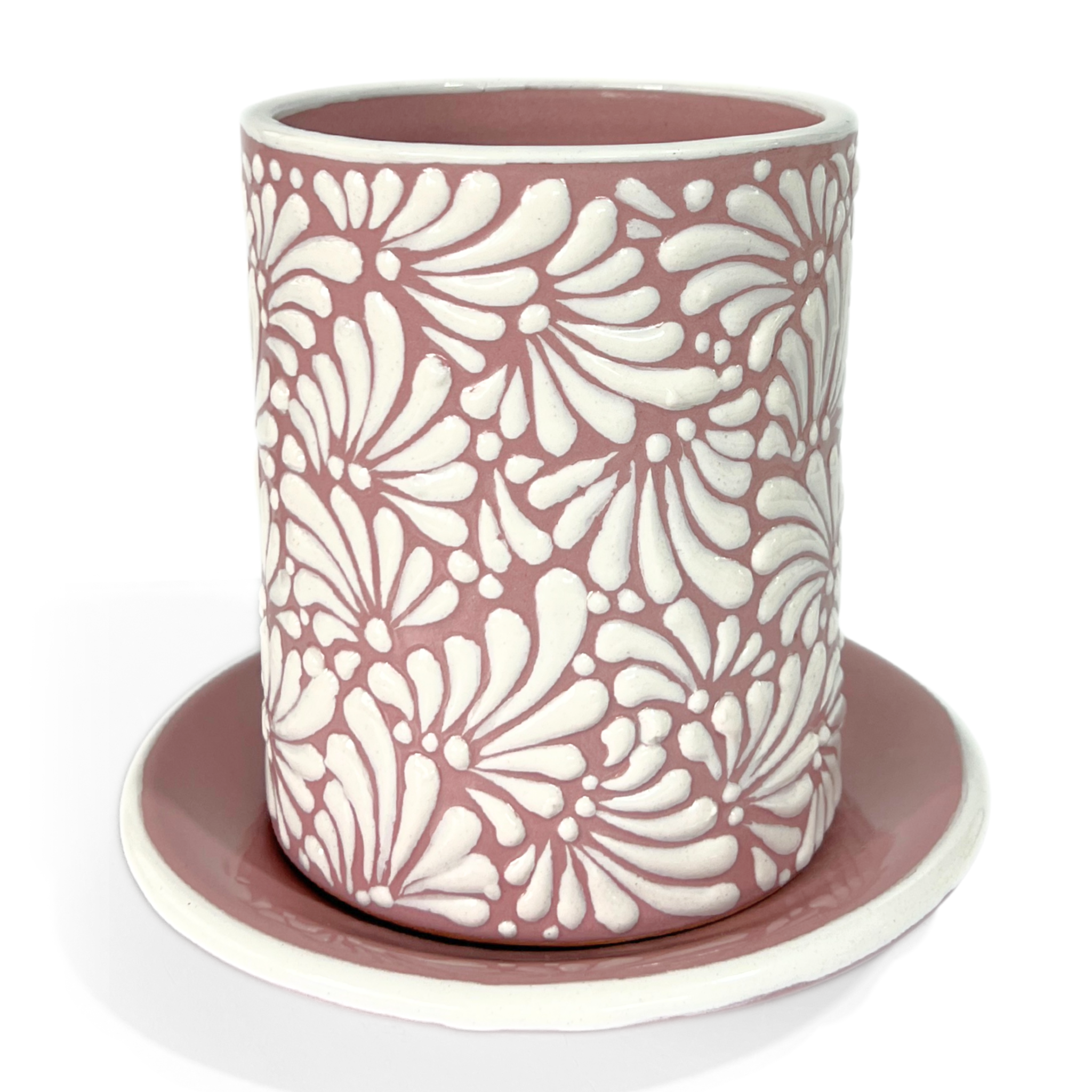 MACETA CILINDRO 15 CM FONDO ROSA MIK BLANCO