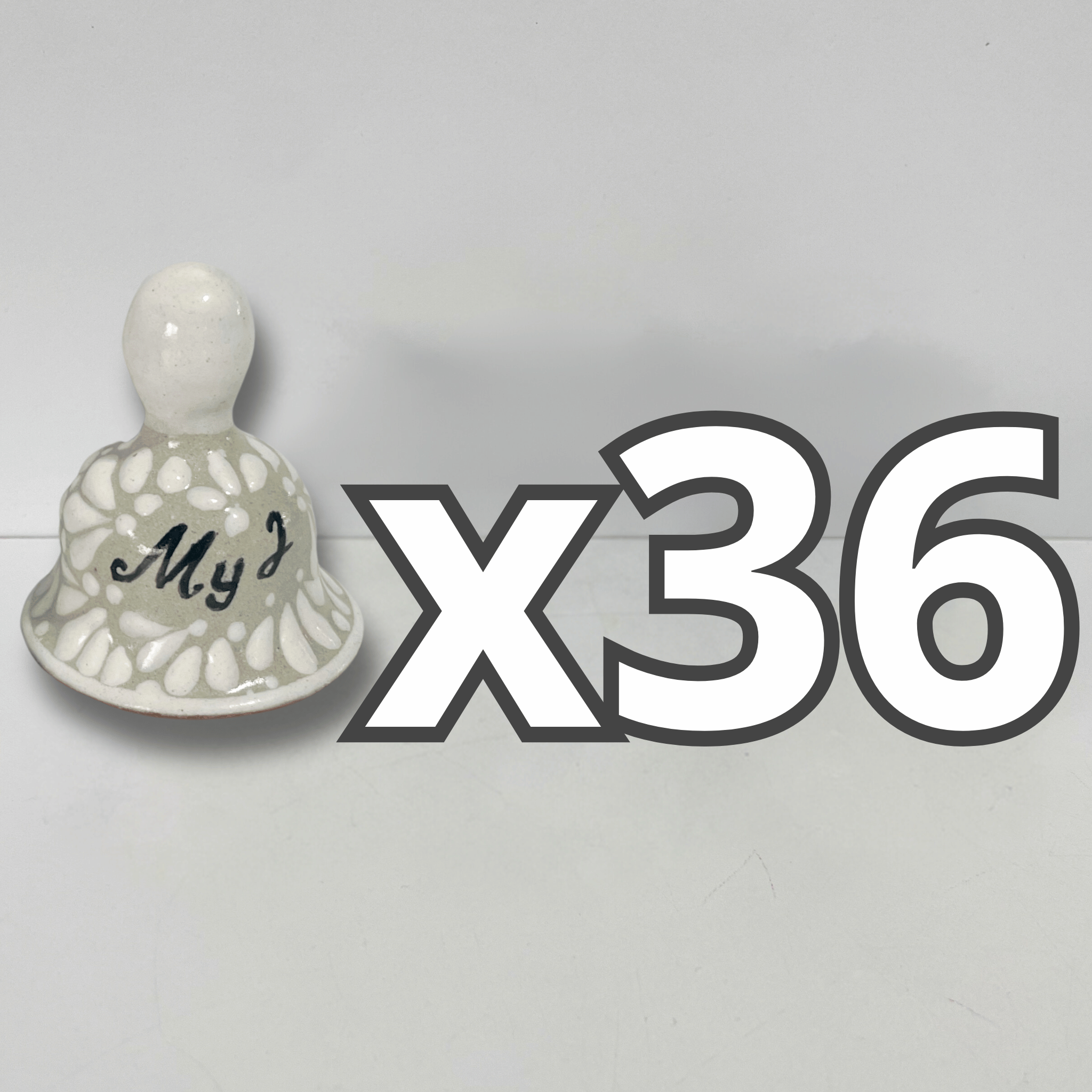 PAQUETE CAMPANA 5 CM PERSONALIZADO FONDO TRADICIONAL MIK BLANCO INICIALES