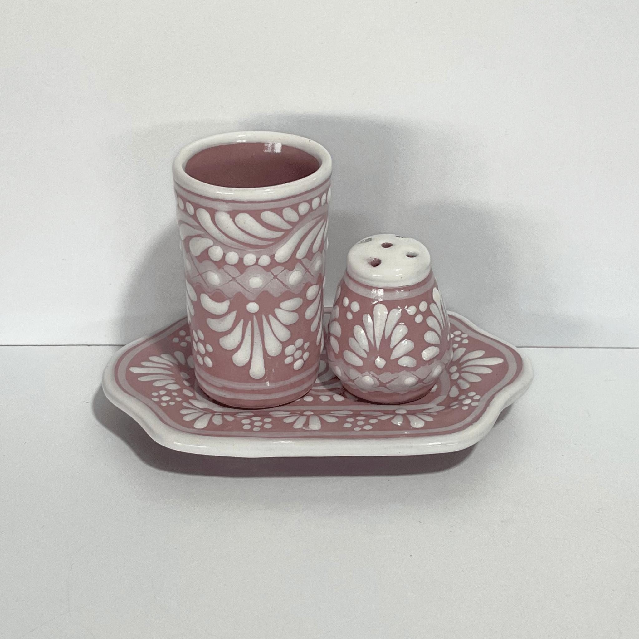 SET TEQUILERO 3 PIEZAS FONDO ROSA CENEFA BLANCO