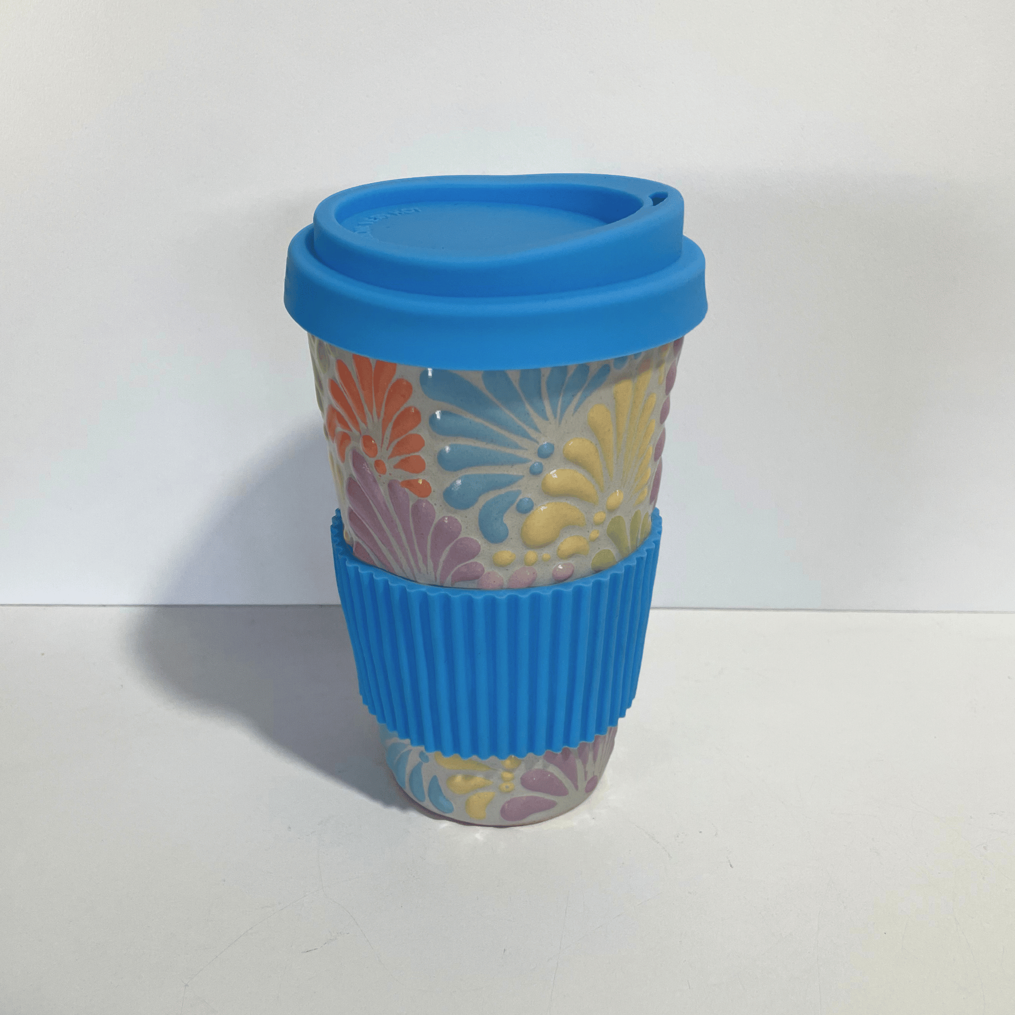 TERMO 15 CM SIN ASA FONDO TRADICIONAL MIK COLORES PASTEL TAPA AZUL TURQUESA