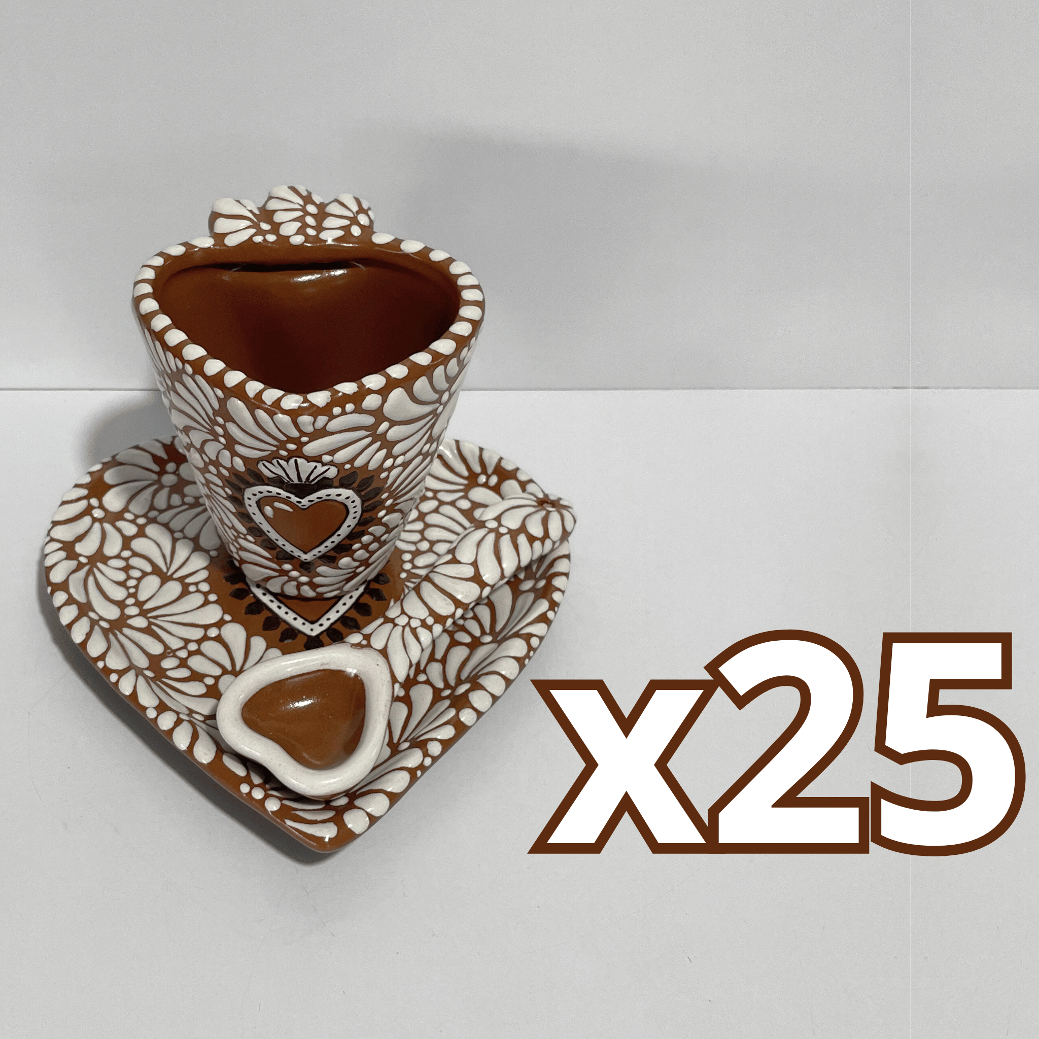 SET 3 PIEZAS FORMA CORAZON FONDO CAFE MIK BLANCO SAGRADO CORAZON CAFE
