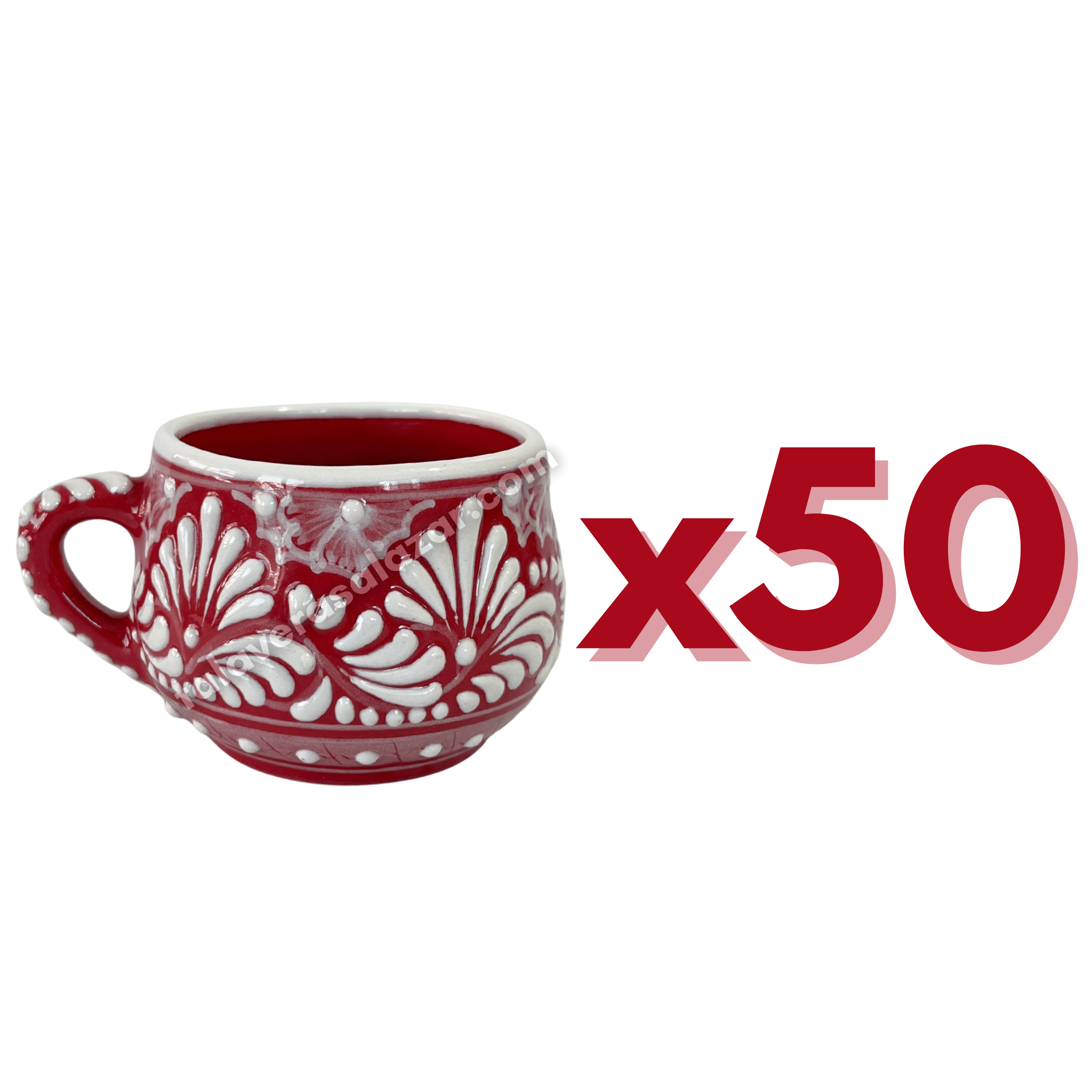 TAZA CHOCOLATERA MEDIANA FONDO ROJO CENEFA BLANCO