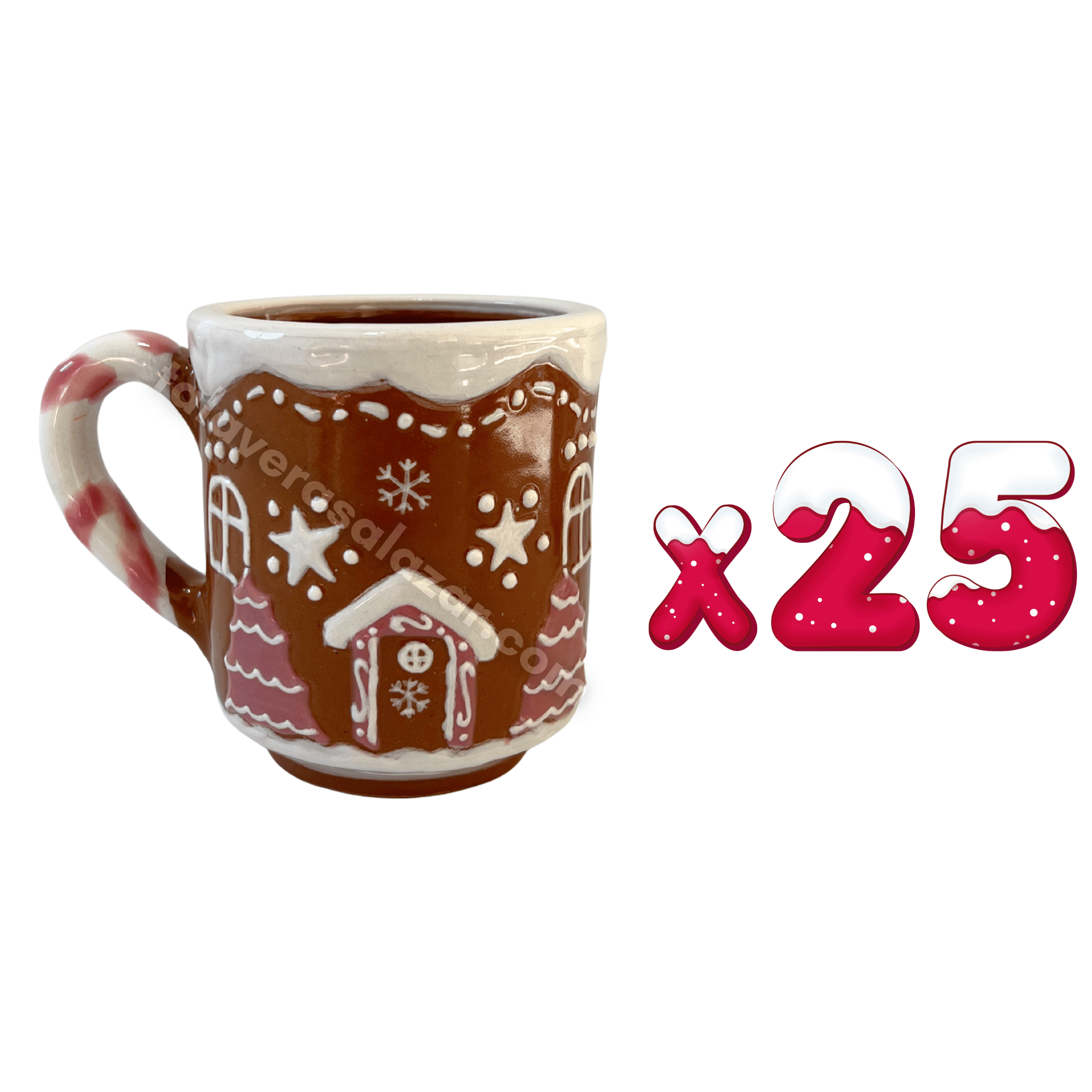 TAZA RECTA GALLETA DE JENGIBRE CON ASA BASTÓN ROSA