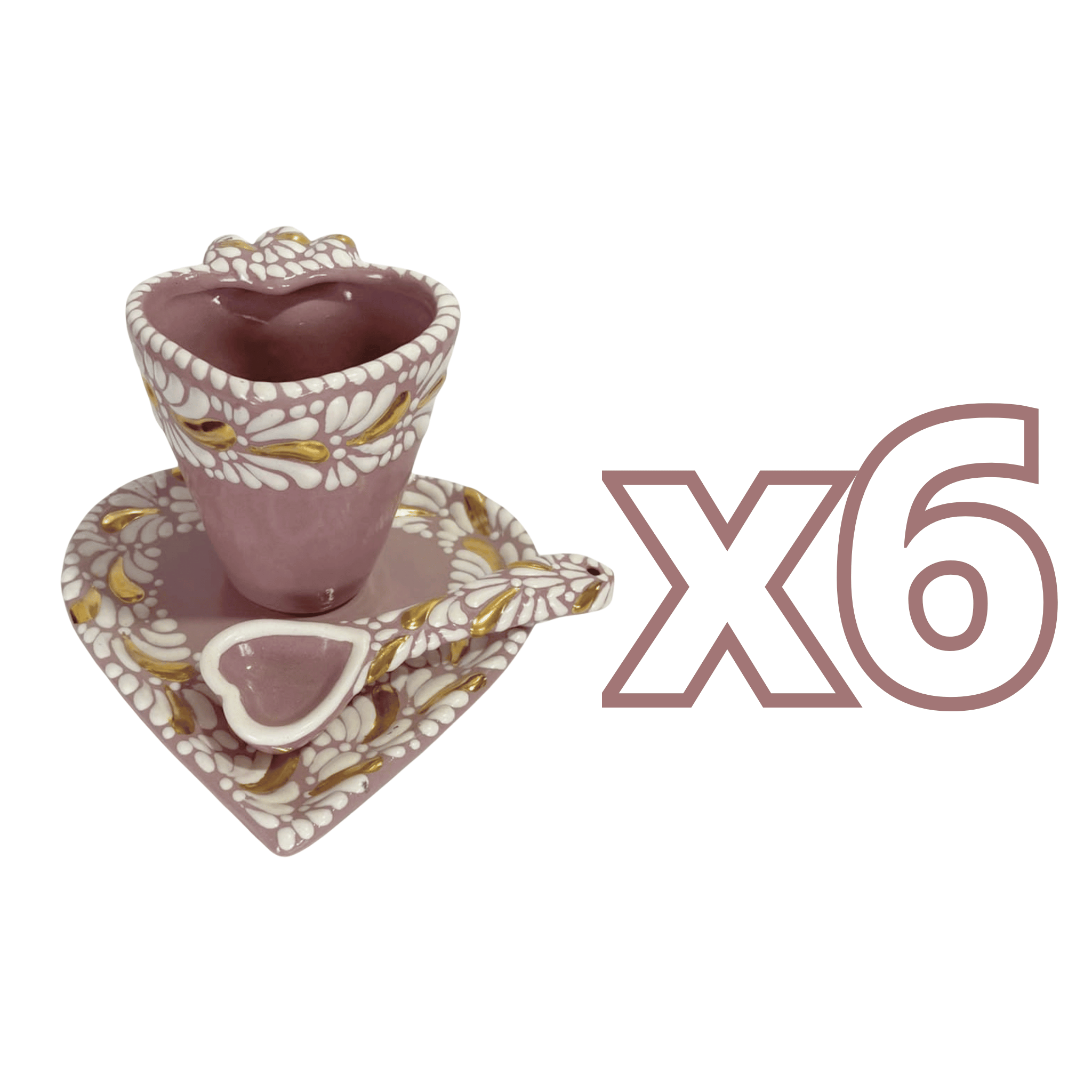 SET 3 PIEZAS FORMA CORAZON CON CUCHARA CORAZON DESTELLOS DE ORO FONDO ROSA MIK CENEFA BLANCO