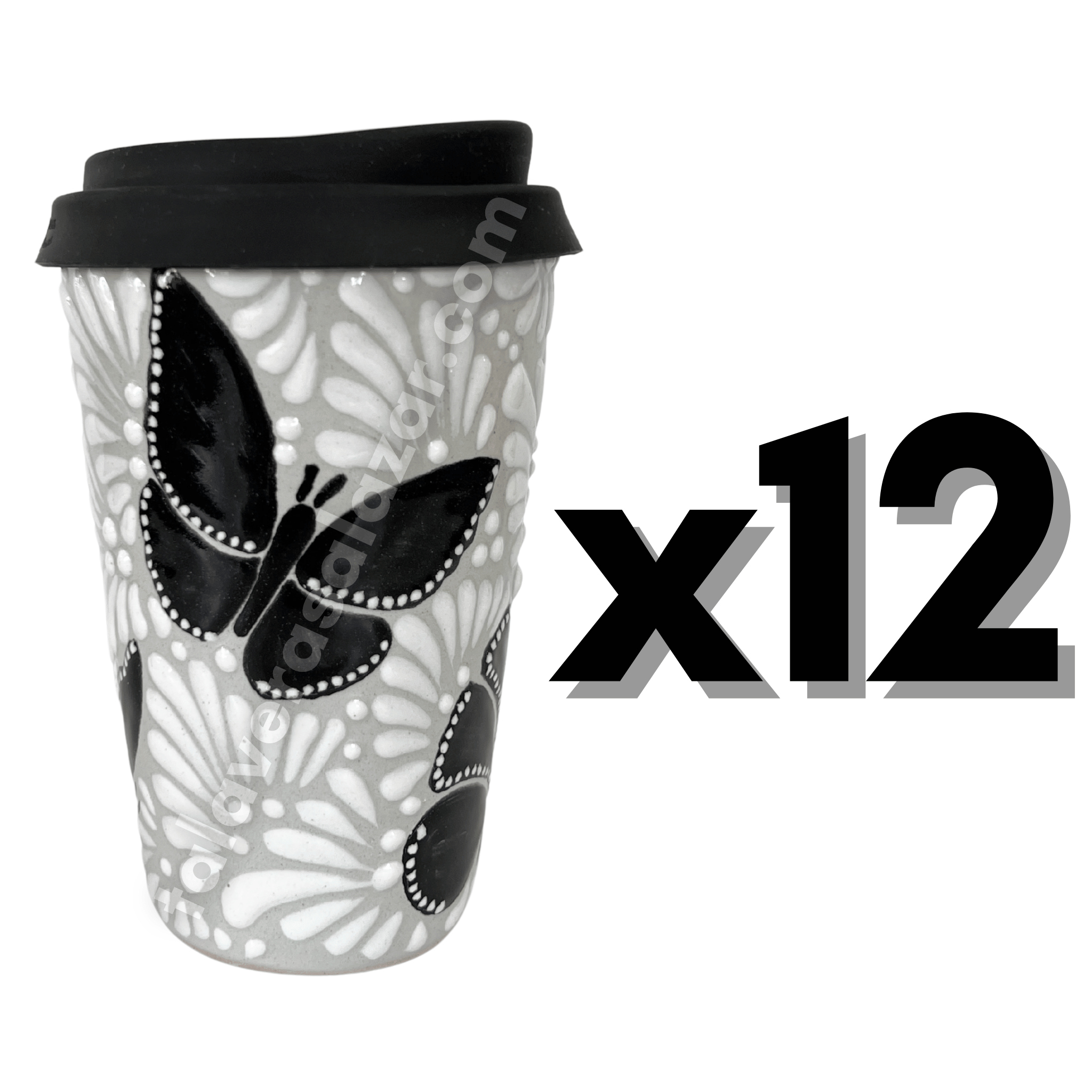 TERMO 15 CM SIN ASA FONDO TRADICIONAL MIK BLANCO ORILLA NEGRO MARIPOSAS NEGRAS