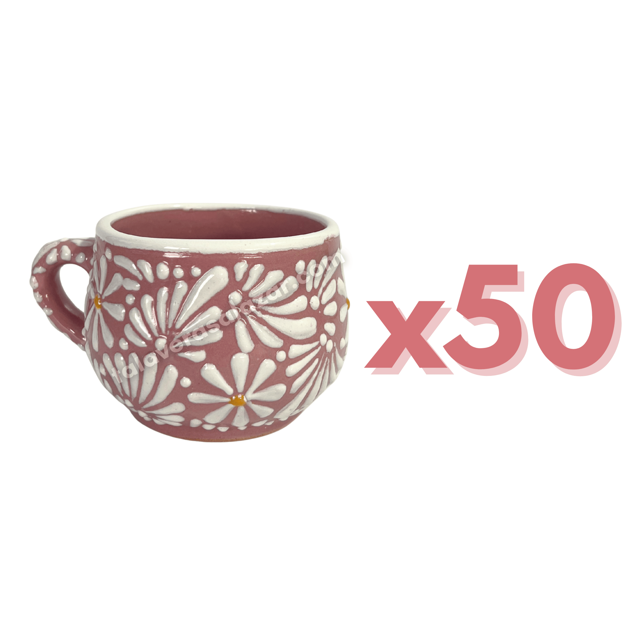 TAZA CHOCOLATERA MEDIANA FONDO ROSA MIK BLANCO MARGARITAS