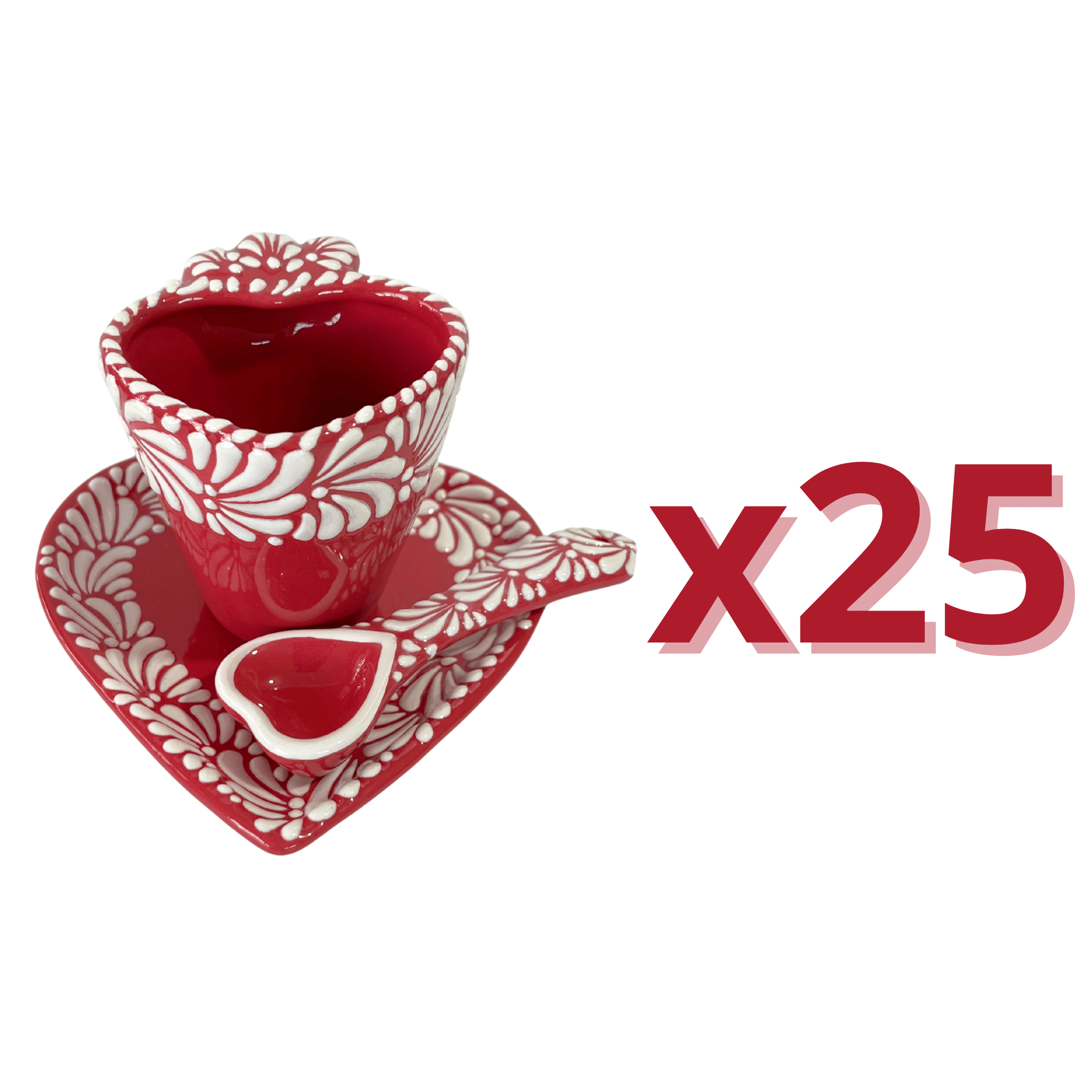 SET 3 PIEZAS FORMA CORAZON CON CUCHARA CORAZON FONDO ROJO MIK CENEFA BLANCO