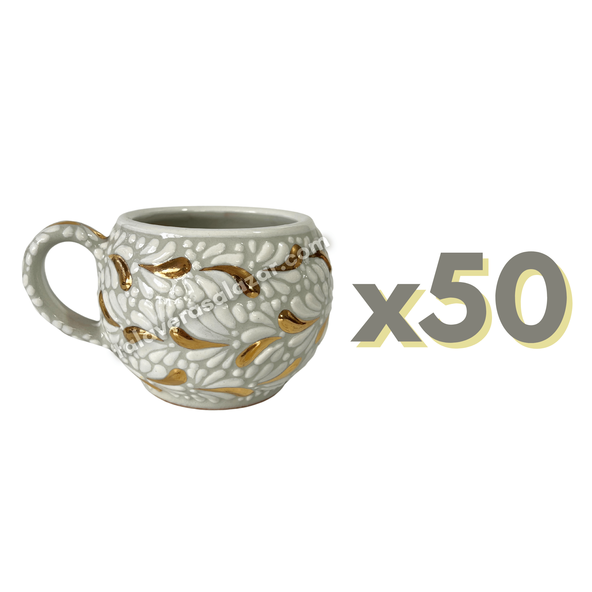 TAZA CHOCOLATERA GRANDE FONDO TRADICIONAL MIK BLANCO DESTELLO DE ORO