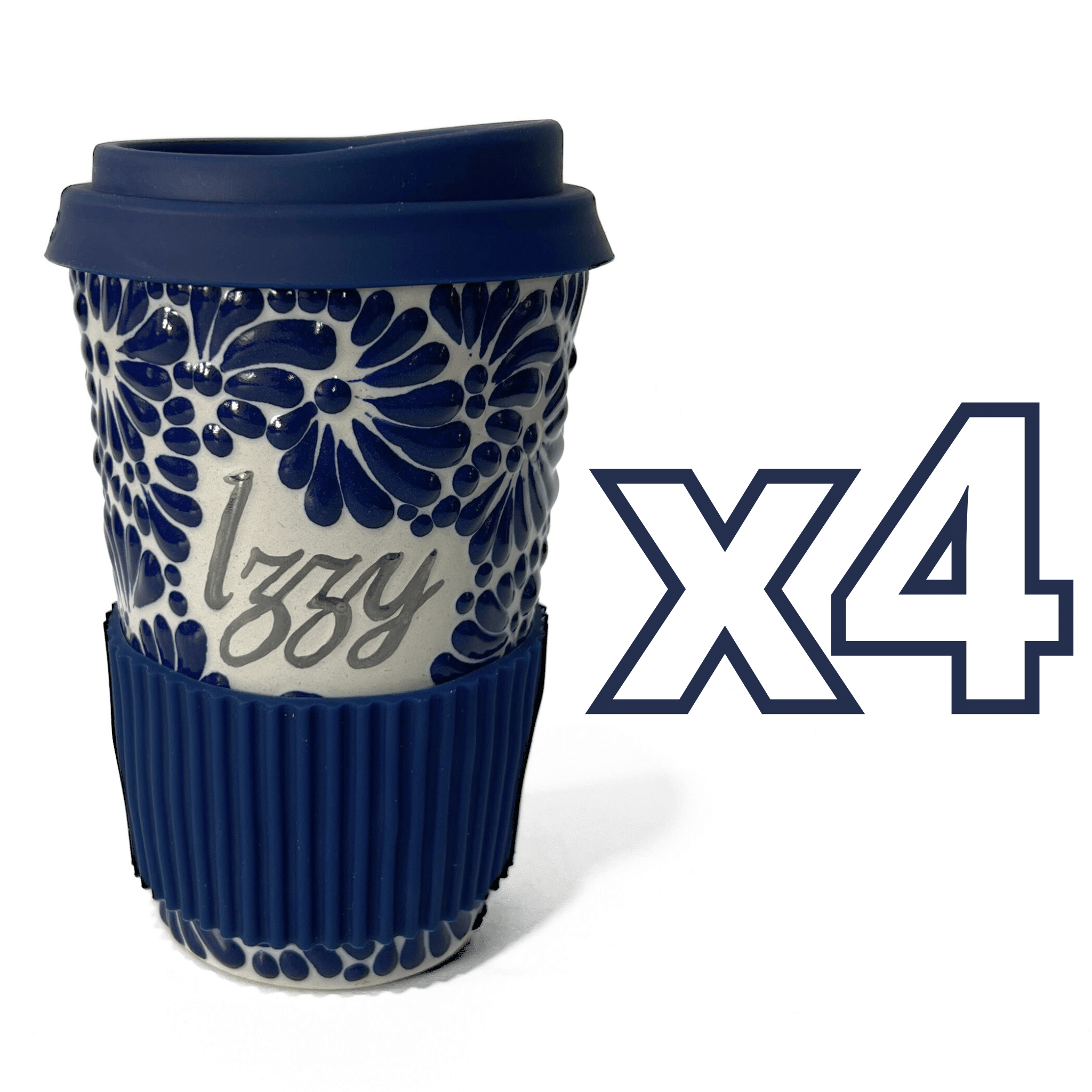 TERMO PERSONALIZADO 15 CM SIN ASA FONDO TRADICIONAL MIK AZUL COBALTO NOMBRE PLATA
