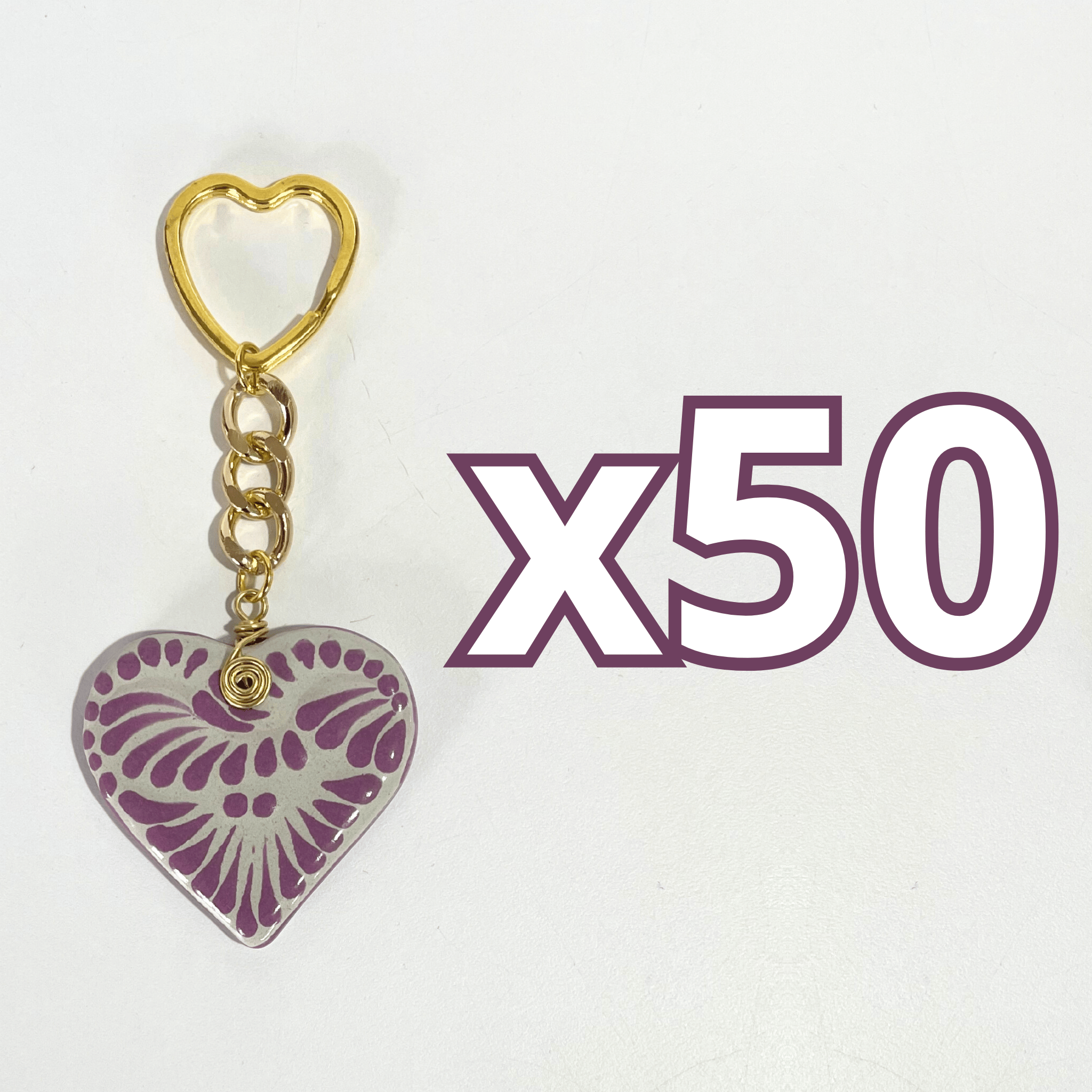 LLAVERO CORAZON PLANO CERRADO FONDO TRADICIONAL DECORADO MORADO