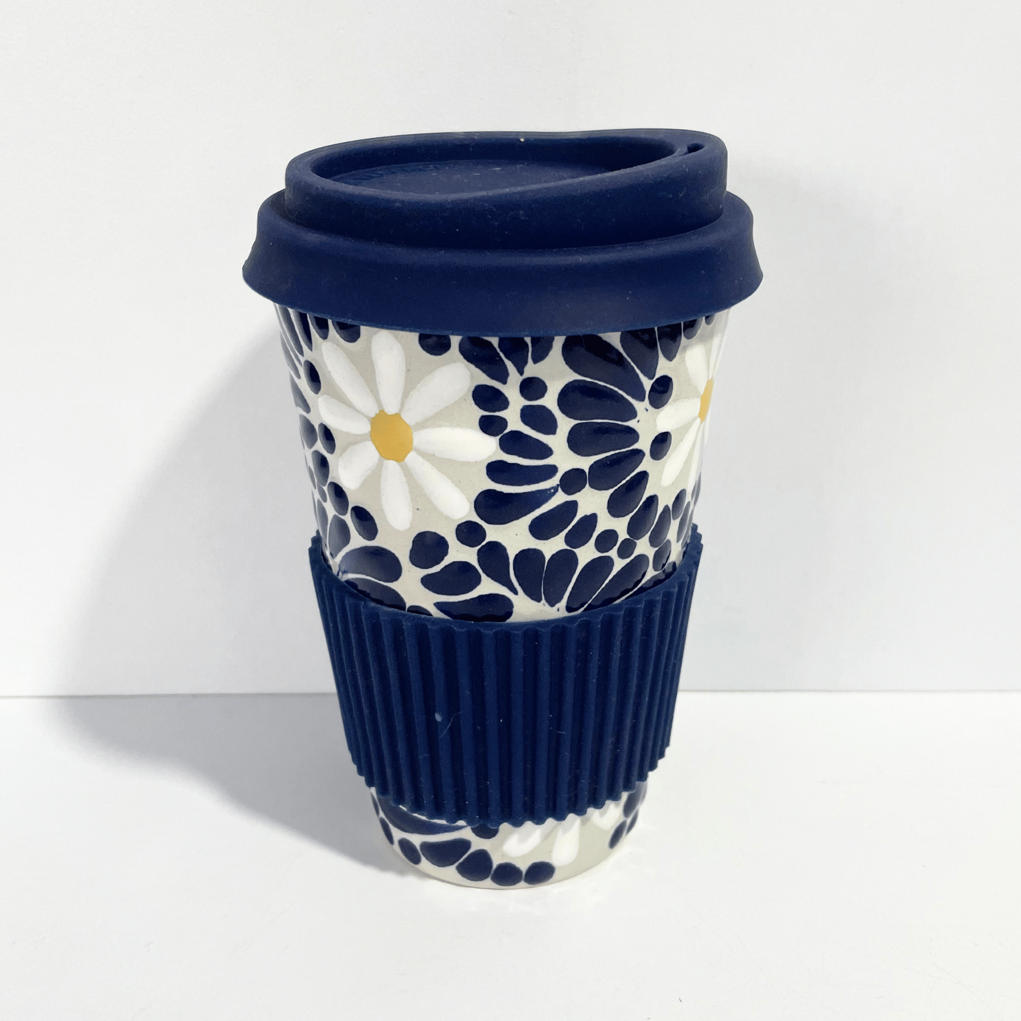 TERMO 15 CM SIN ASA FONDO TRADICIONAL MIK AZUL COBALTO MARGARITAS