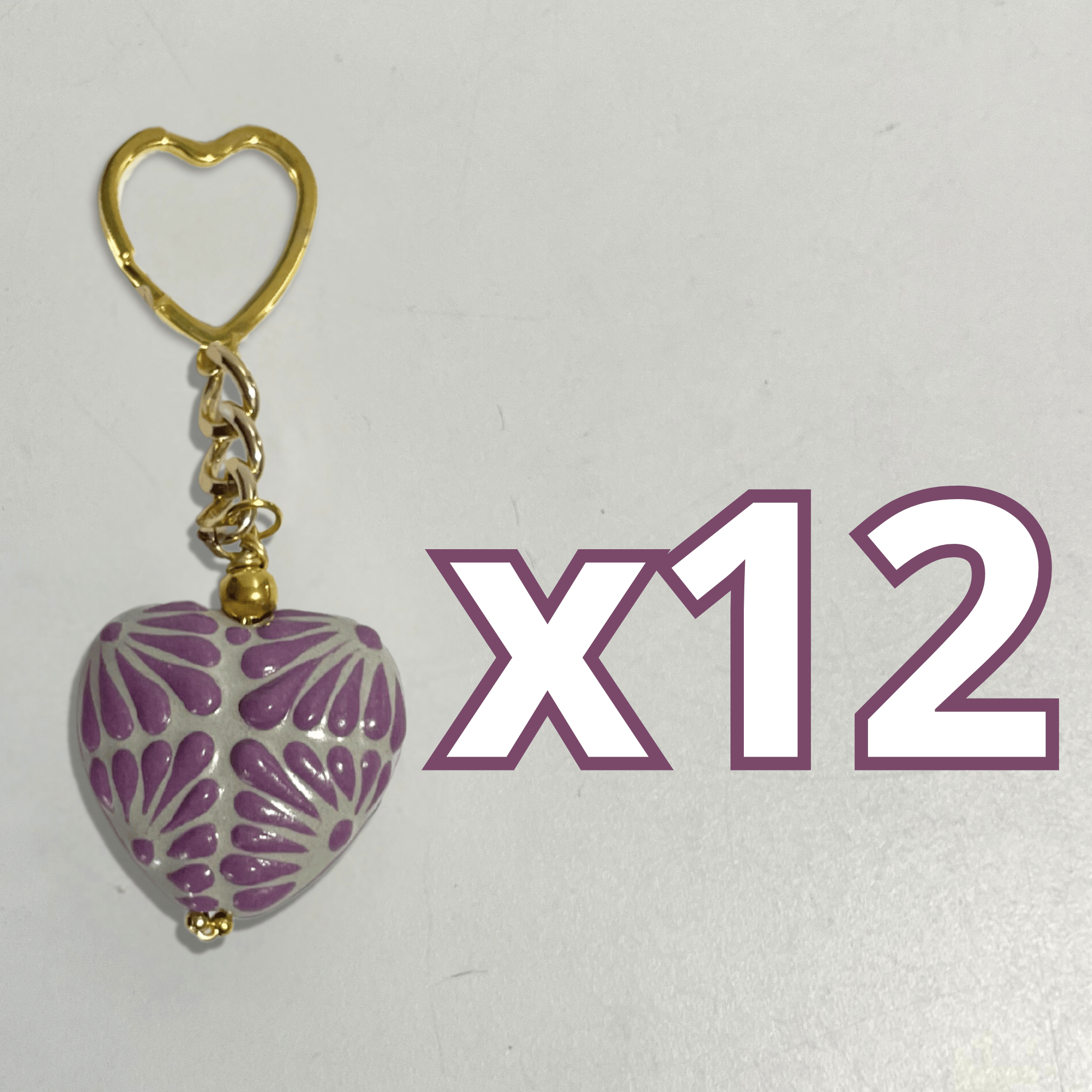 LLAVERO CORAZON INFLADO FONDO TRADICIONAL DECORADO MORADO