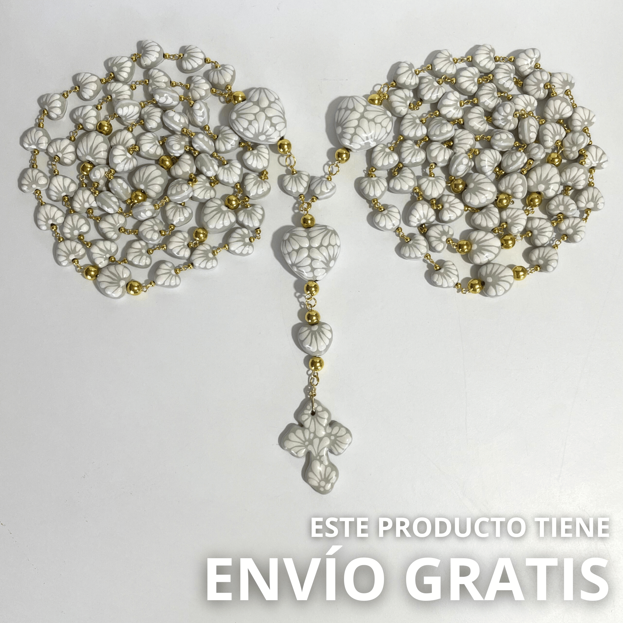 LAZO MATRIMONIAL CORAZONES BLANCO UNIONES DORADO