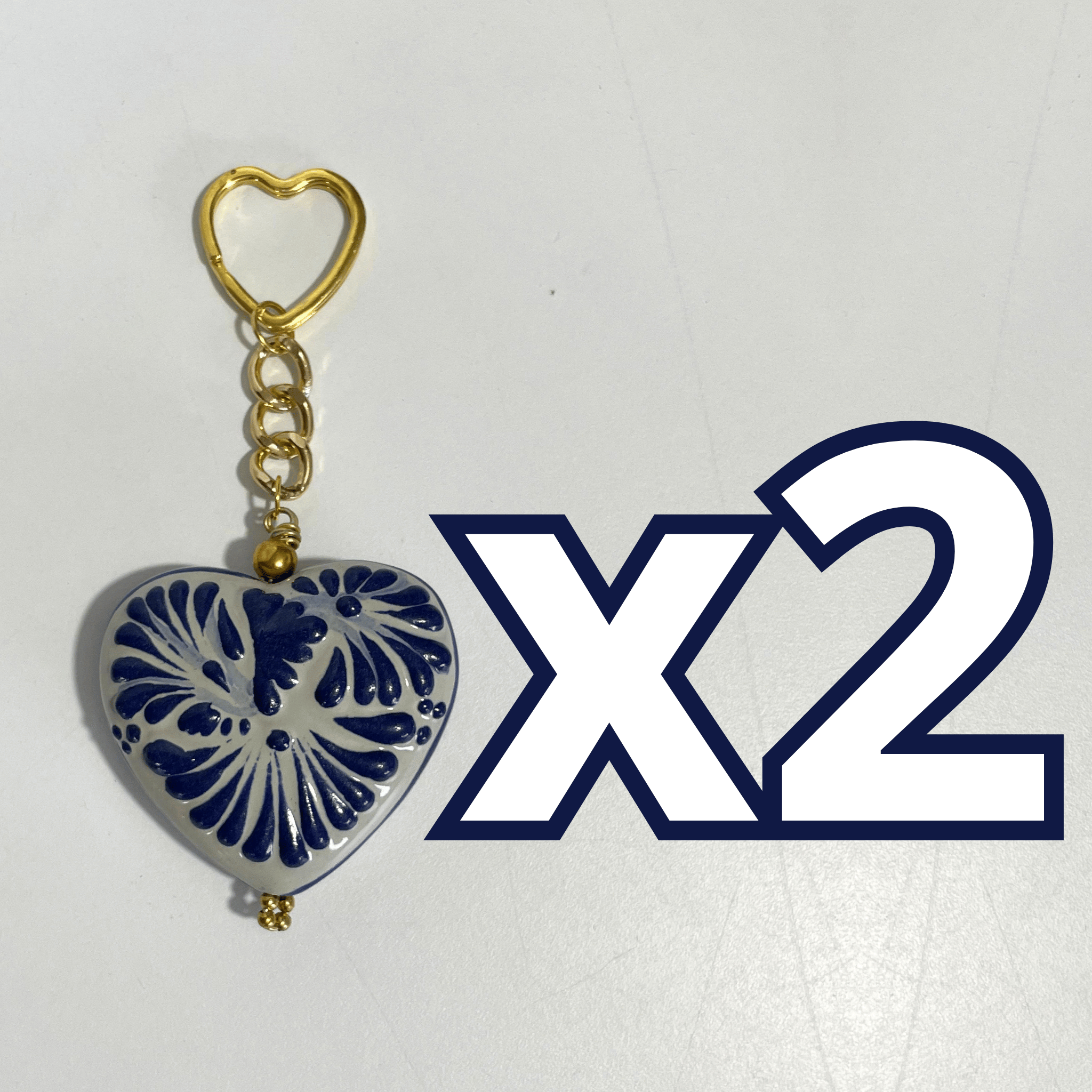 LLAVERO CORAZON GRANDE 7 CM TRIDIMENSIONAL FONDO TRADICIONAL CENEFA AZUL COBALTO