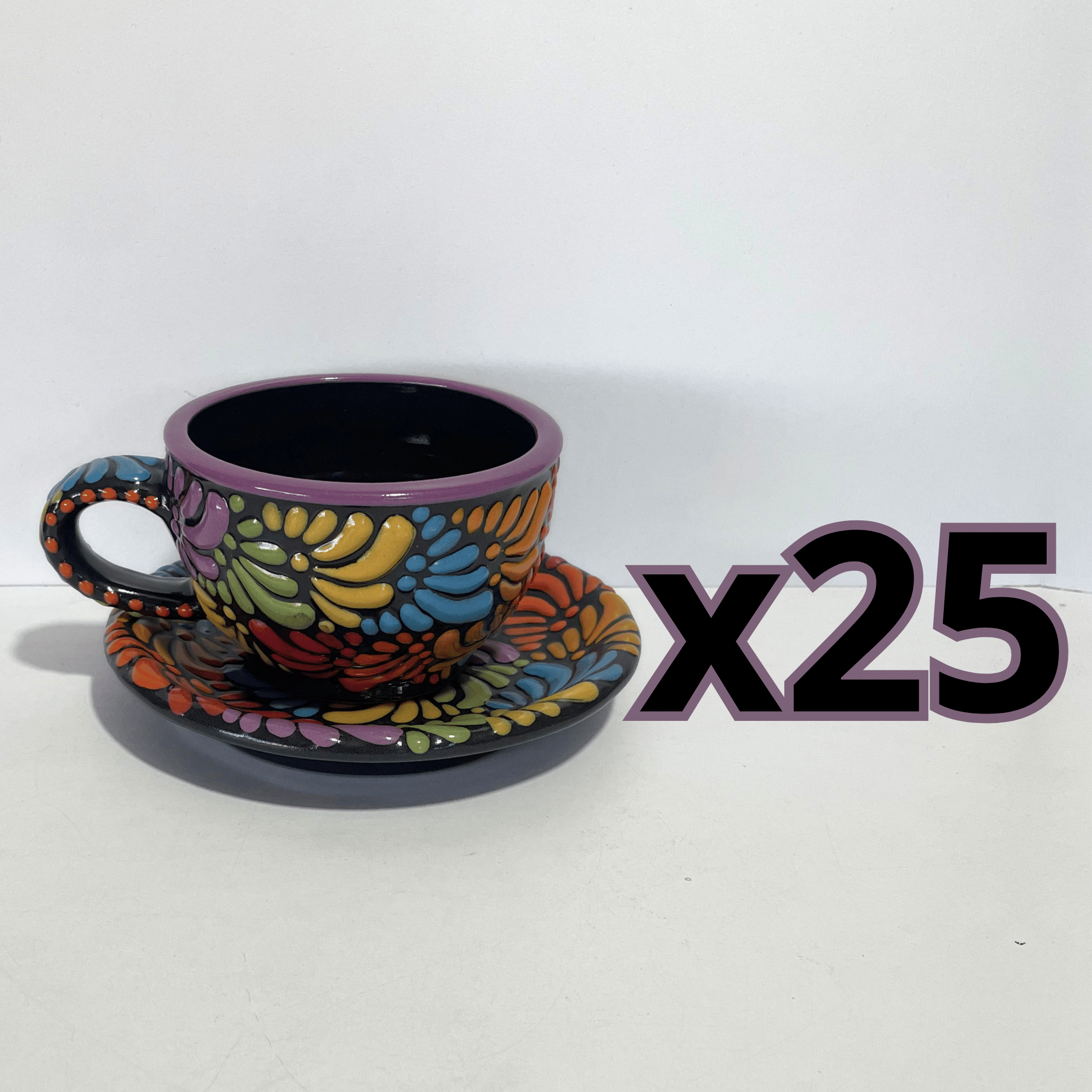 SET TAZA 300 ML Y PLATO FONDO NEGRO MIK MULTICOLOR