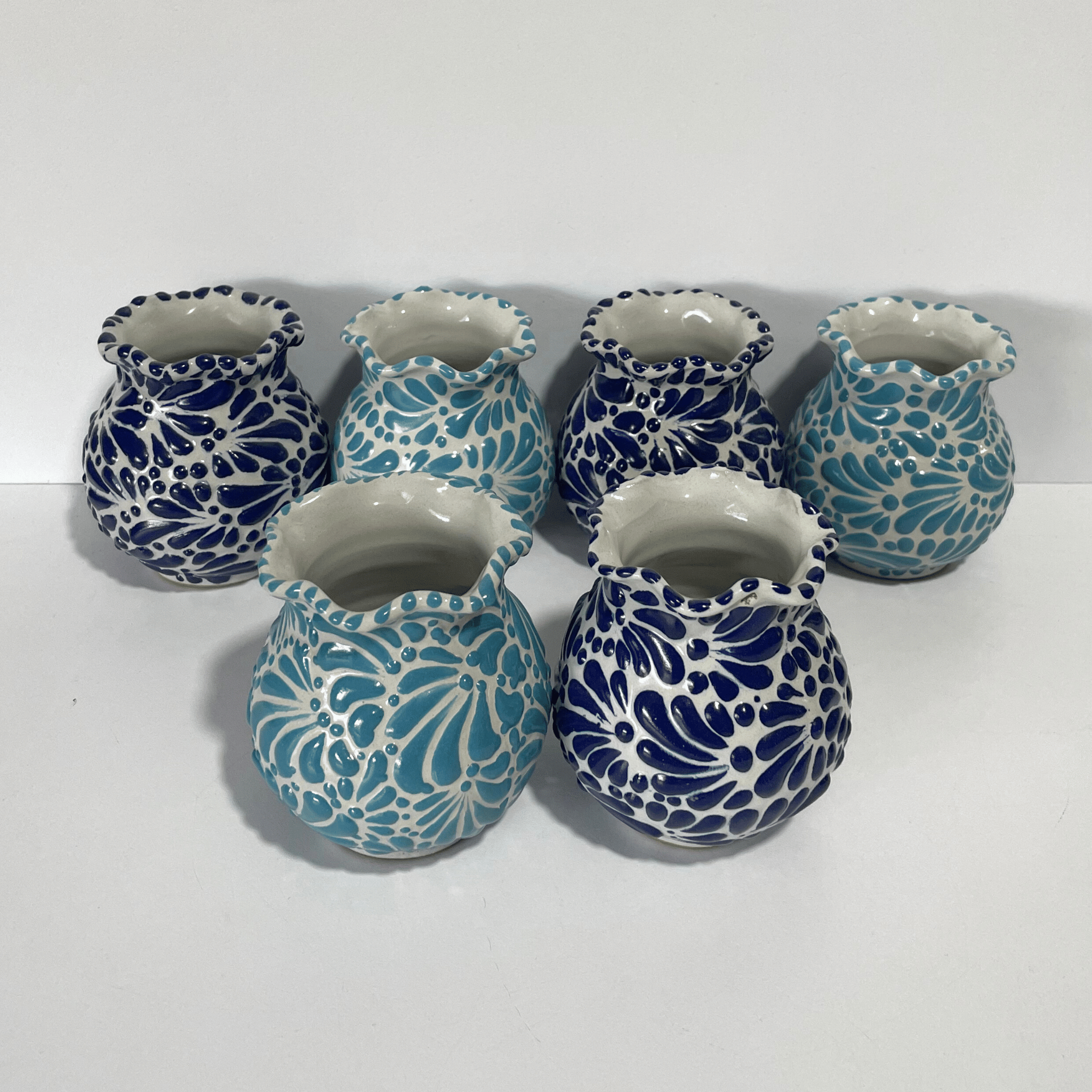 PAQUETE 6 FLOREROS 8 CM MIK AZUL COBALTO Y VERDE TURQUESA
