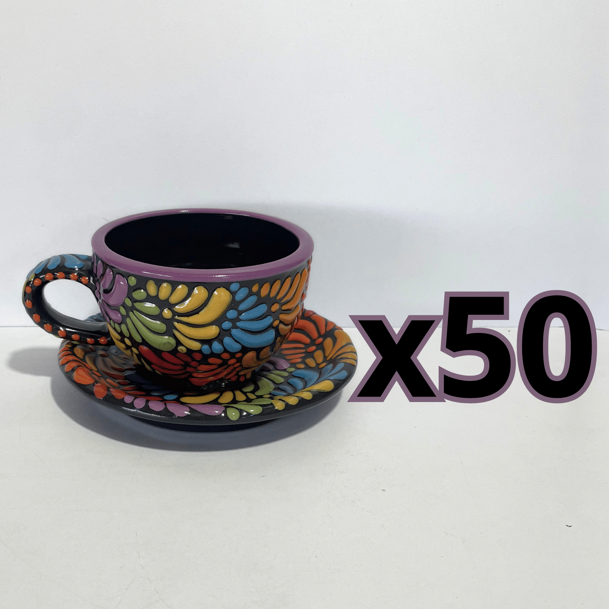 SET TAZA 300 ML Y PLATO FONDO NEGRO MIK MULTICOLOR