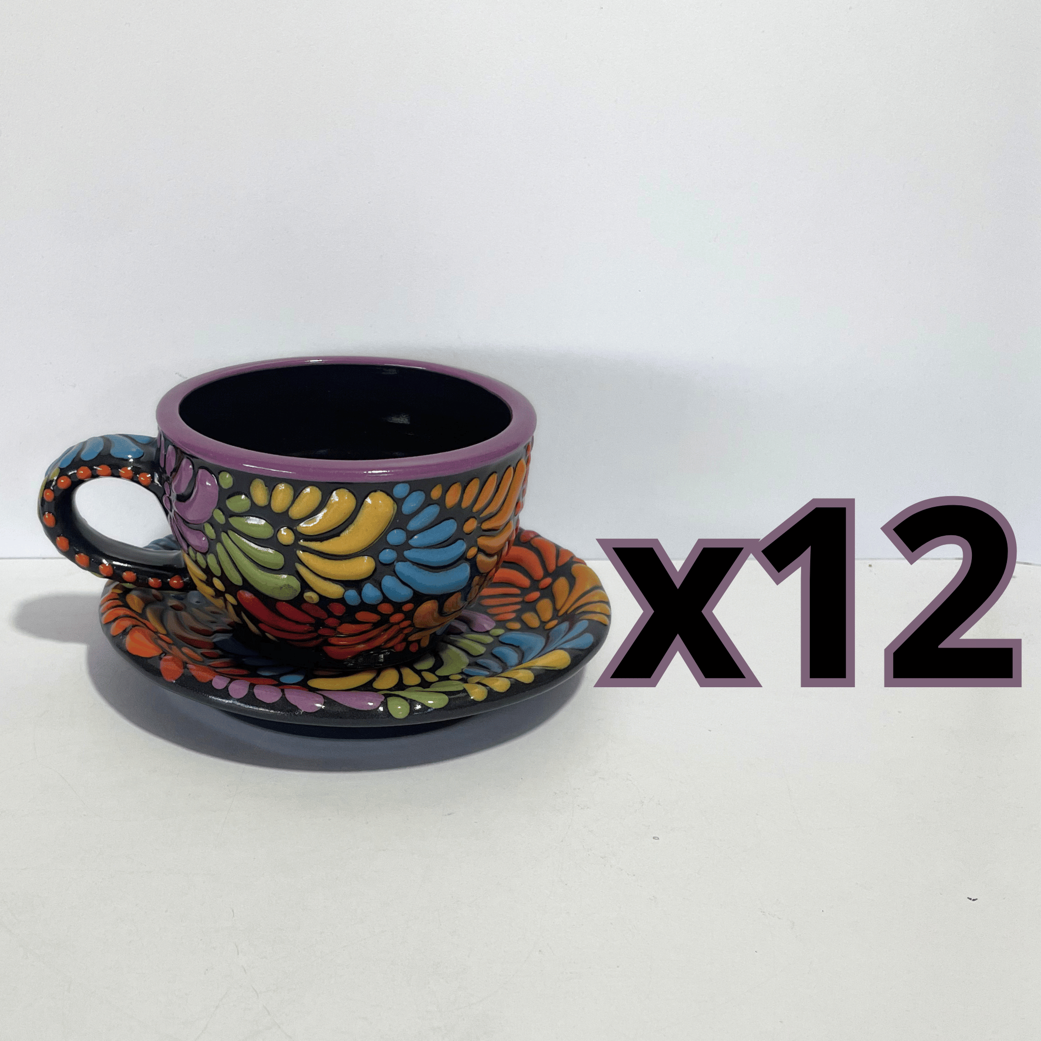 SET TAZA 300 ML Y PLATO FONDO NEGRO MIK MULTICOLOR