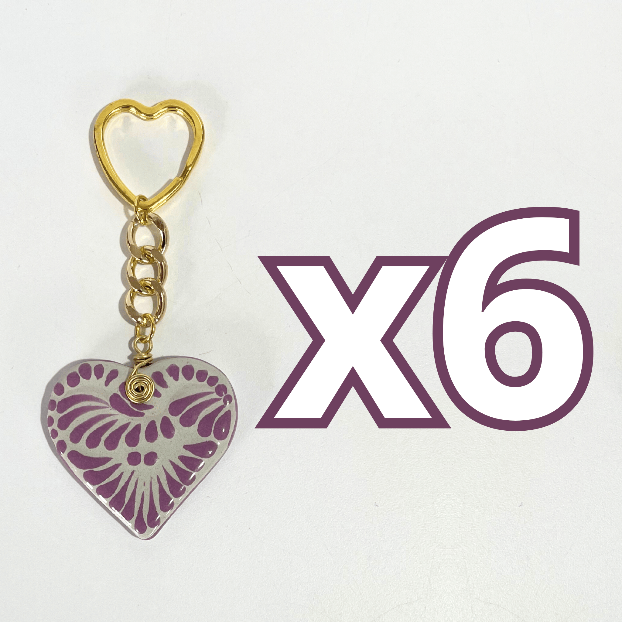 LLAVERO CORAZON PLANO CERRADO FONDO TRADICIONAL DECORADO MORADO
