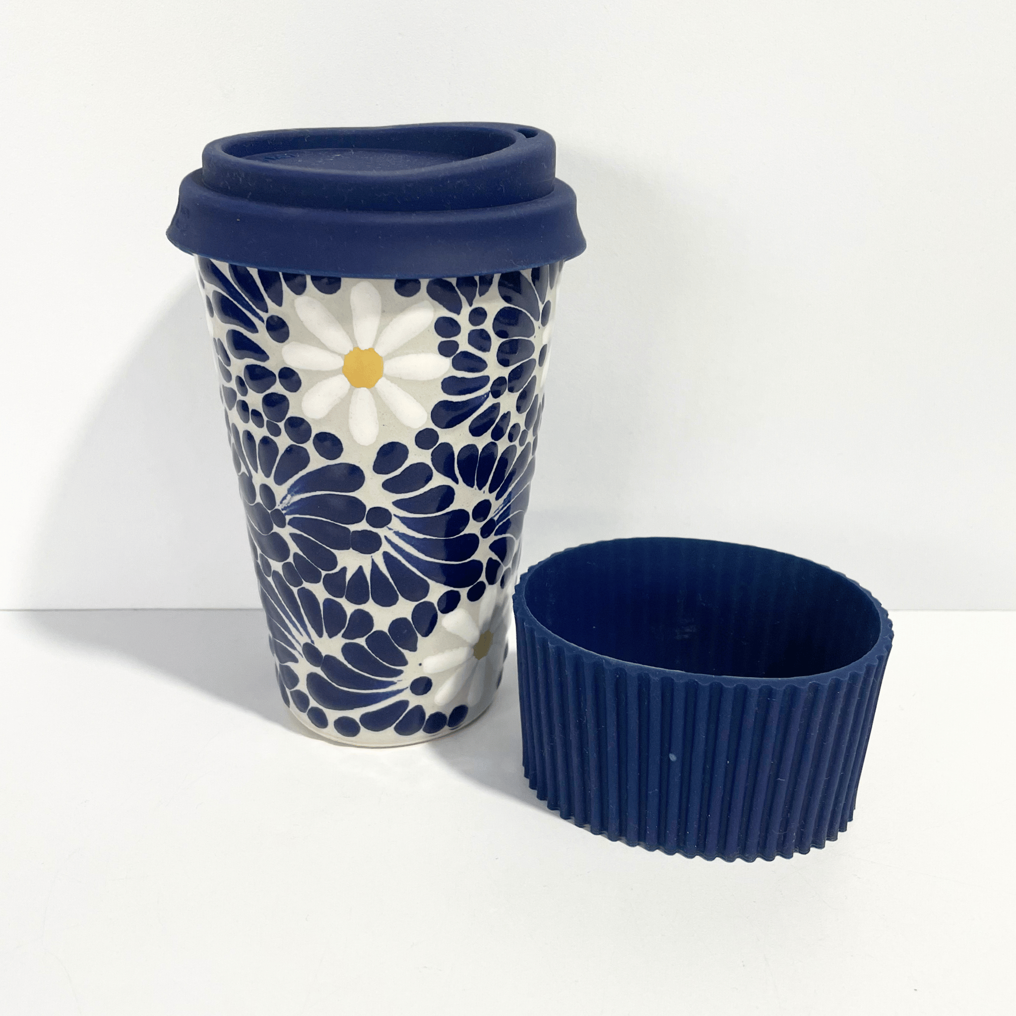 TERMO 15 CM SIN ASA FONDO TRADICIONAL MIK AZUL COBALTO MARGARITAS