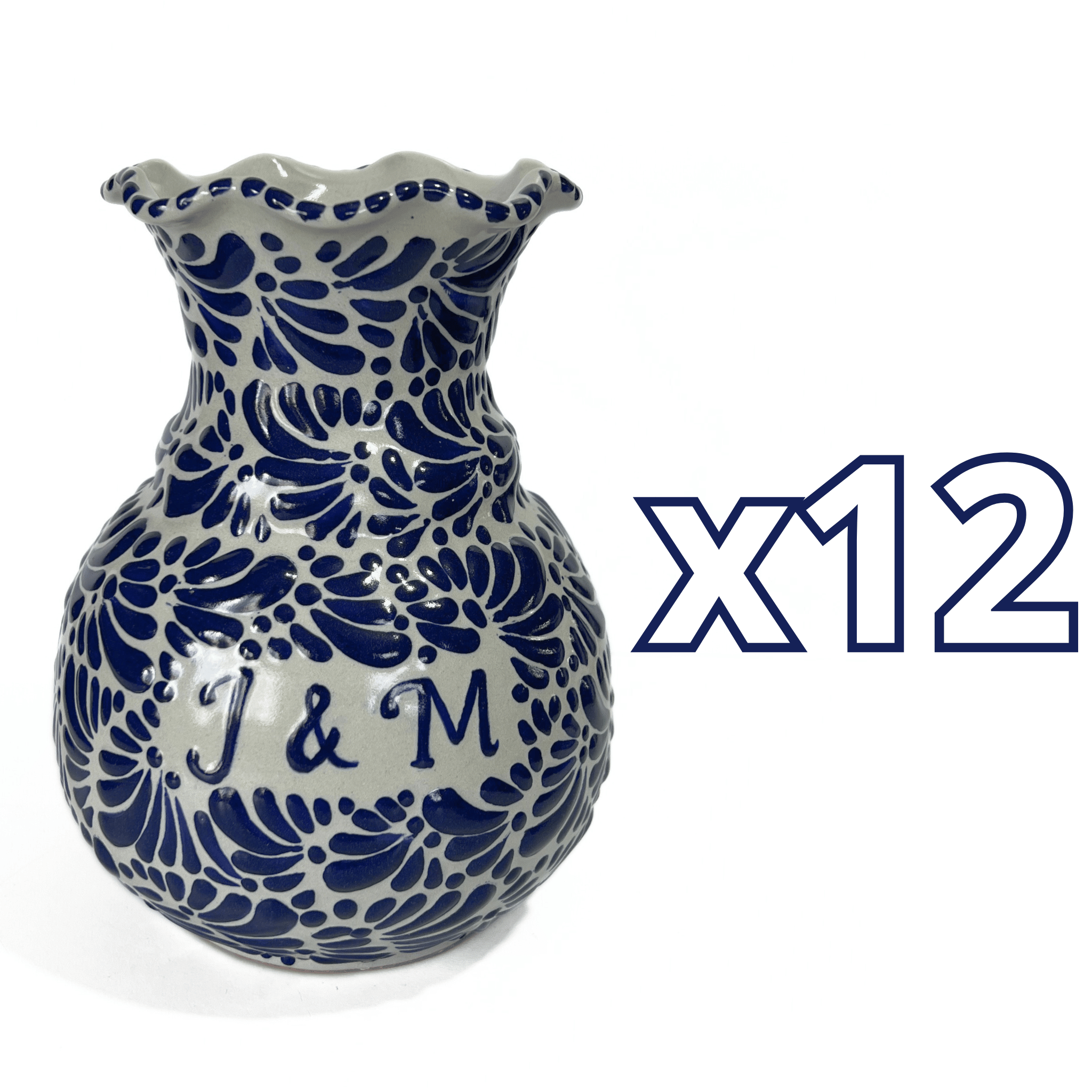 FLORERO ONDAS 20 CM PERSONALIZADO FONDO TRADICIONAL MIK AZUL COBALTO INICIALES