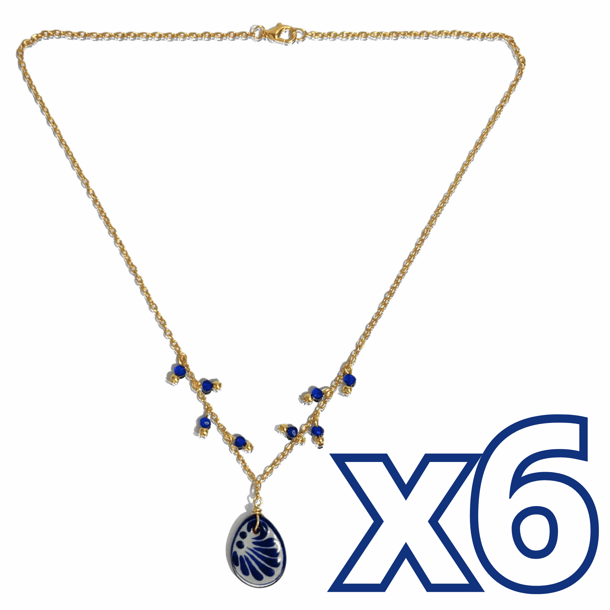 COLLAR GOTA PLANO FONDO TRADICIONAL DECORADO AZUL COBALTO CADENA DORADA