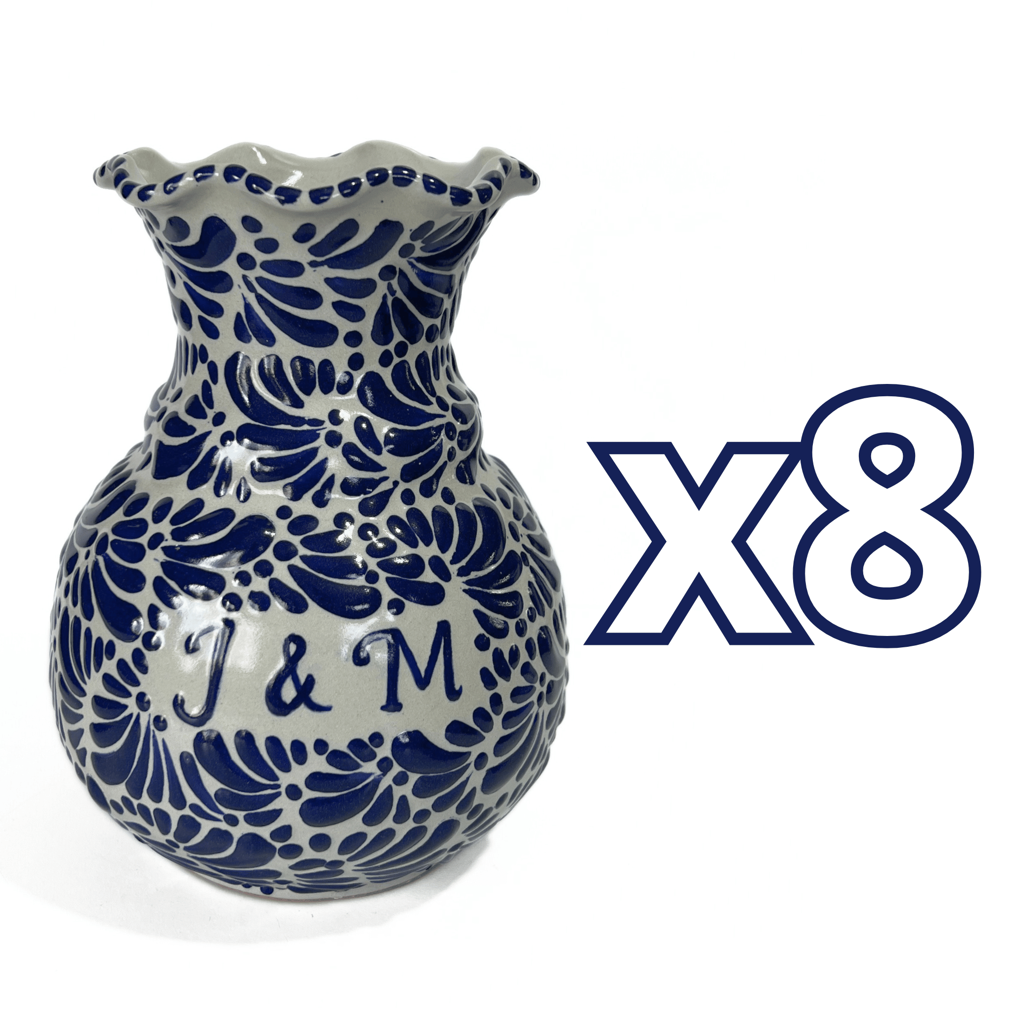FLORERO ONDAS 20 CM PERSONALIZADO FONDO TRADICIONAL MIK AZUL COBALTO INICIALES