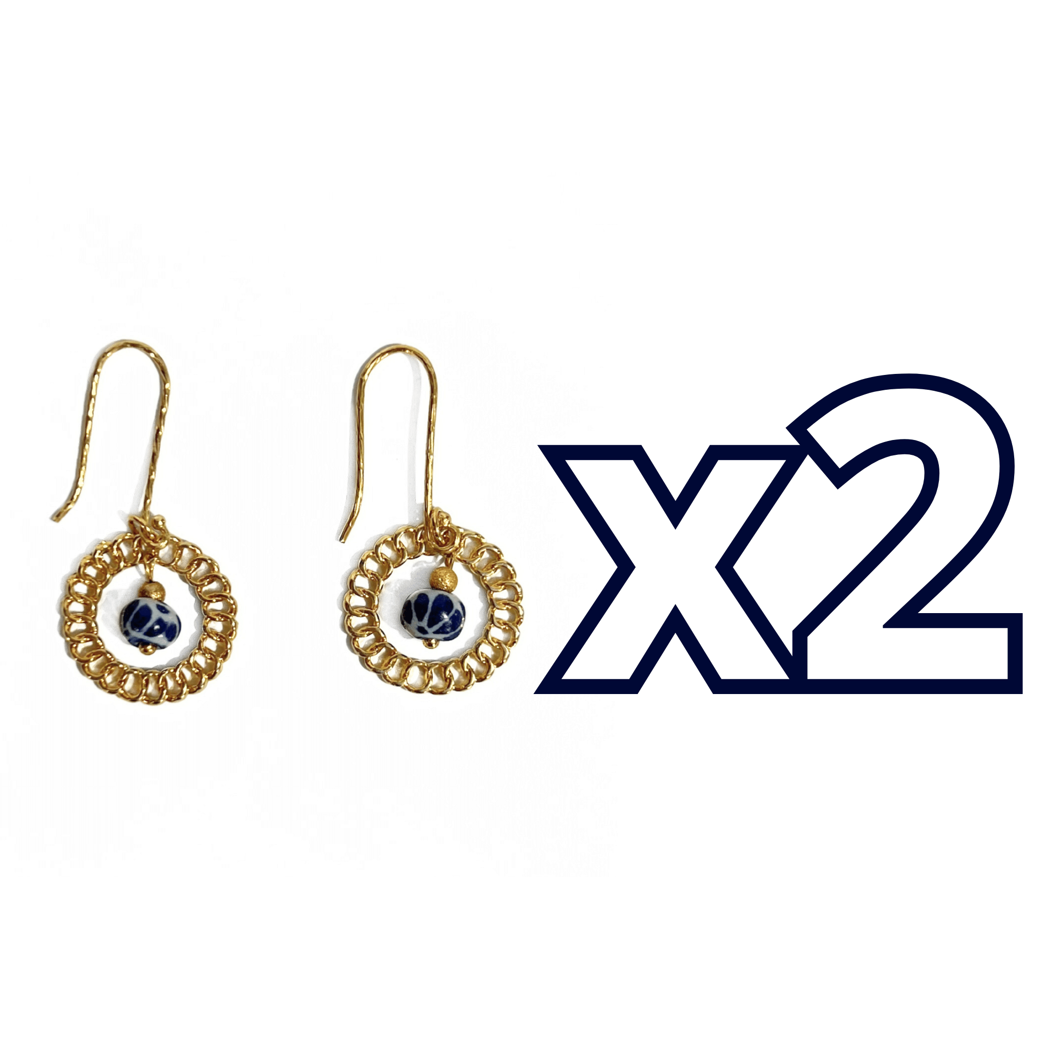 ARETES AROS ESFERA FONDO TRADICIONAL DECORADO AZUL COBALTO