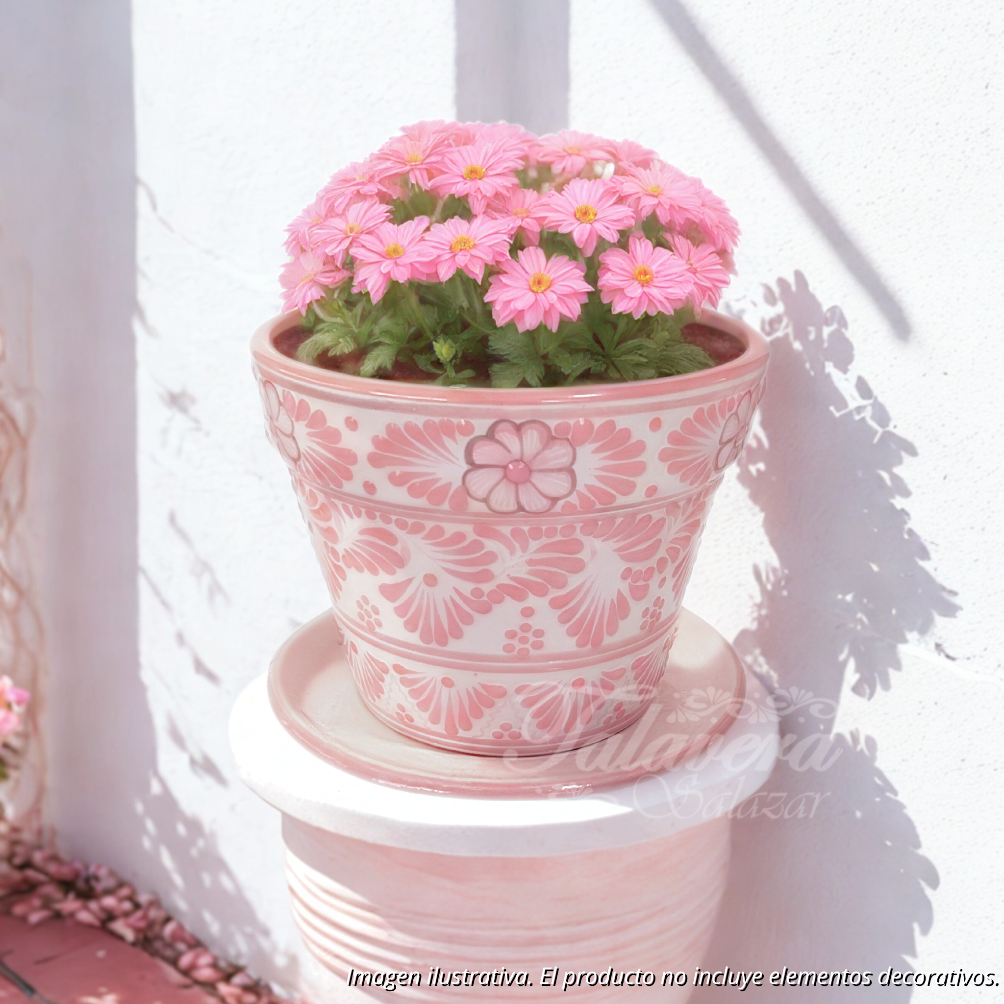 MACETA LISA FONDO TRADICIONAL CENEFA FLORES ROSA 16 CM