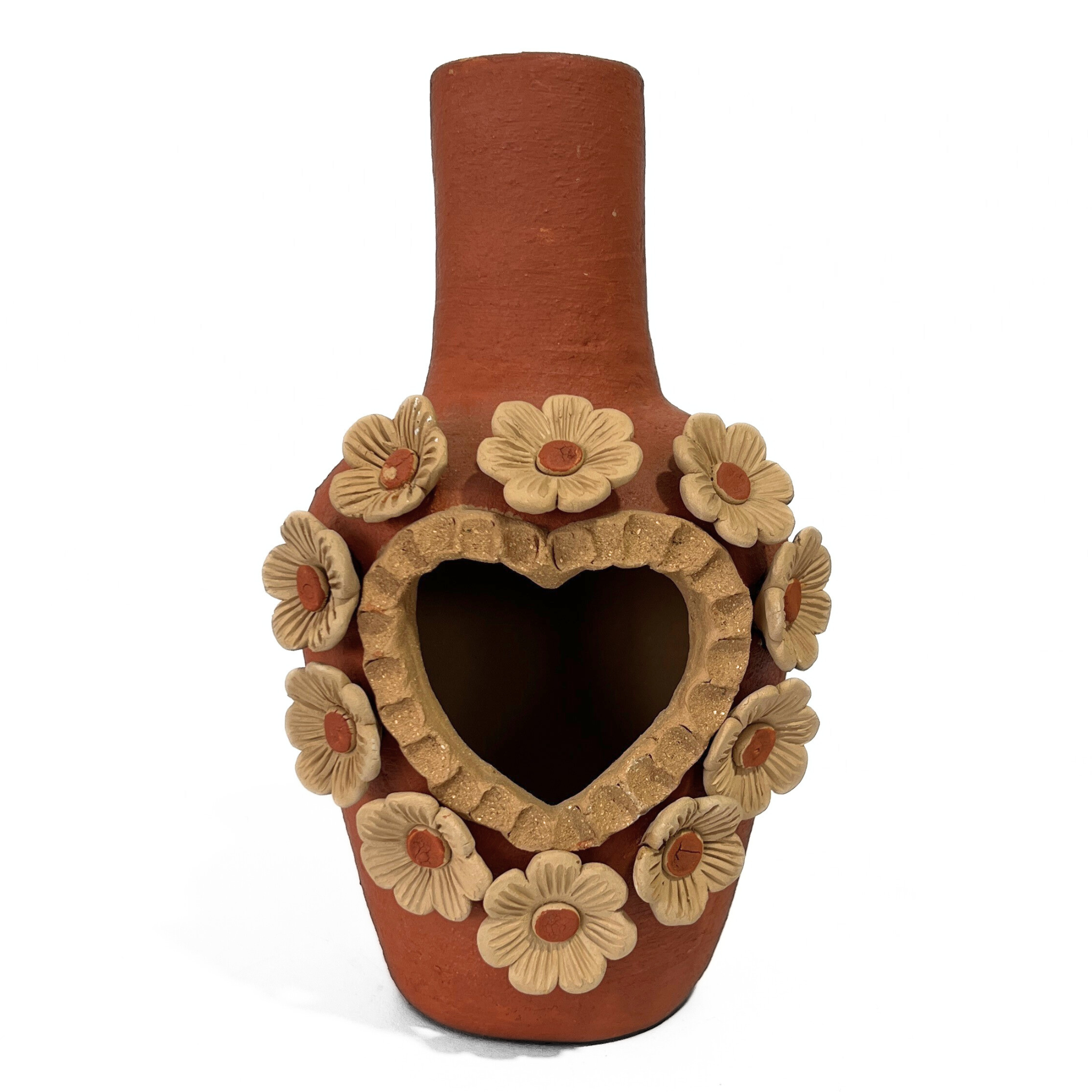 CHIMENEA BARRO BORDADO ROJO Y BLANCO FLORES