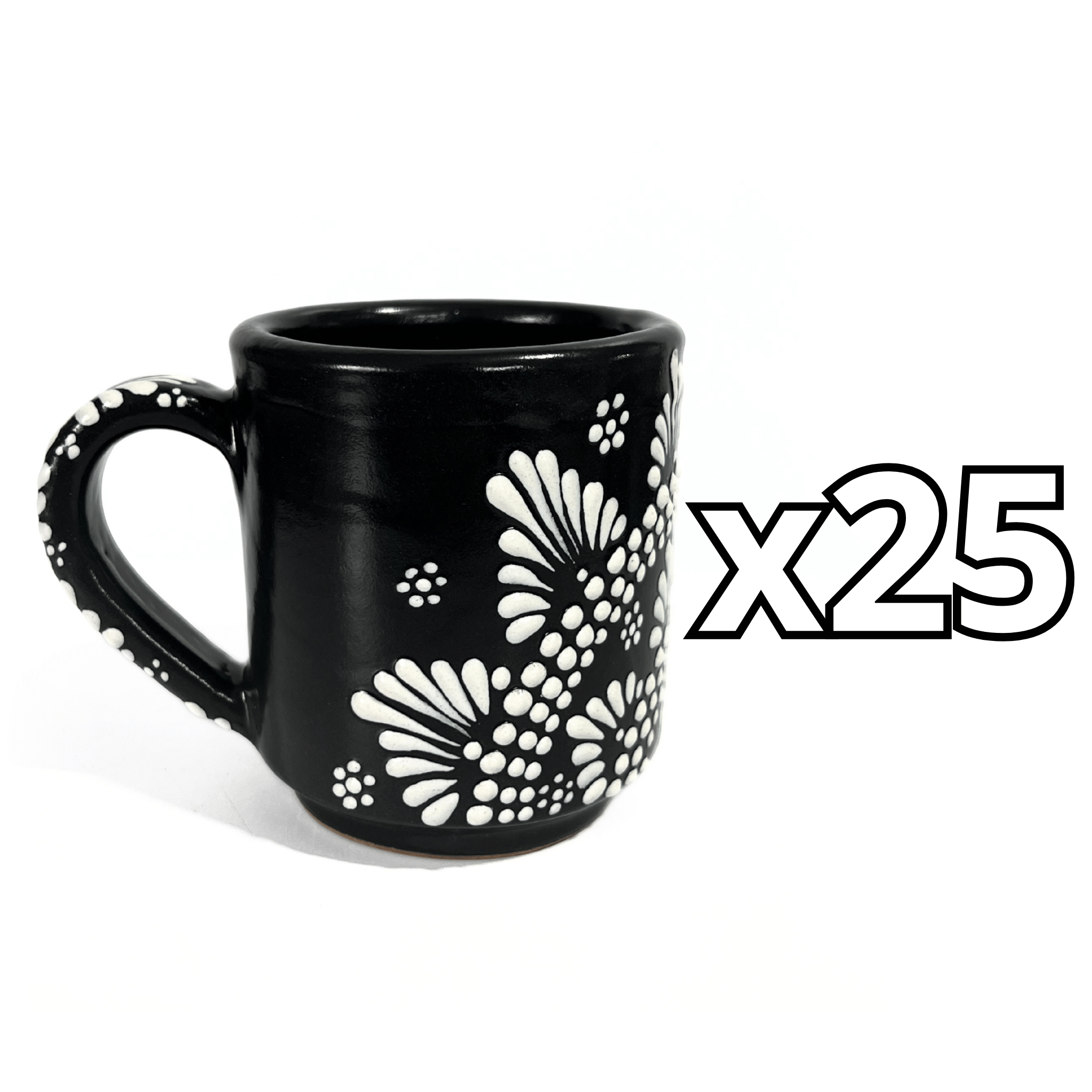 TAZA RECTA ESTANDAR FONDO NEGRO CENEFA MANDALA BLANCO