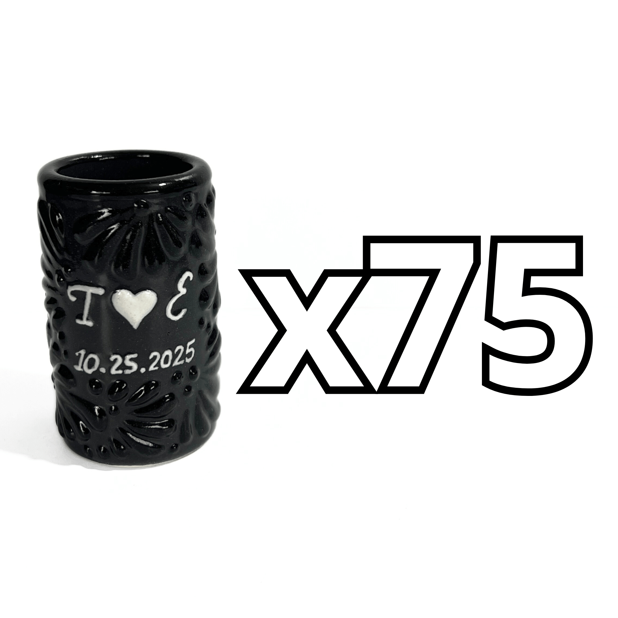 TEQUILERO PERSONALIZADO MIK SUPER BLACK INICIALES Y FECHA CON CORAZON