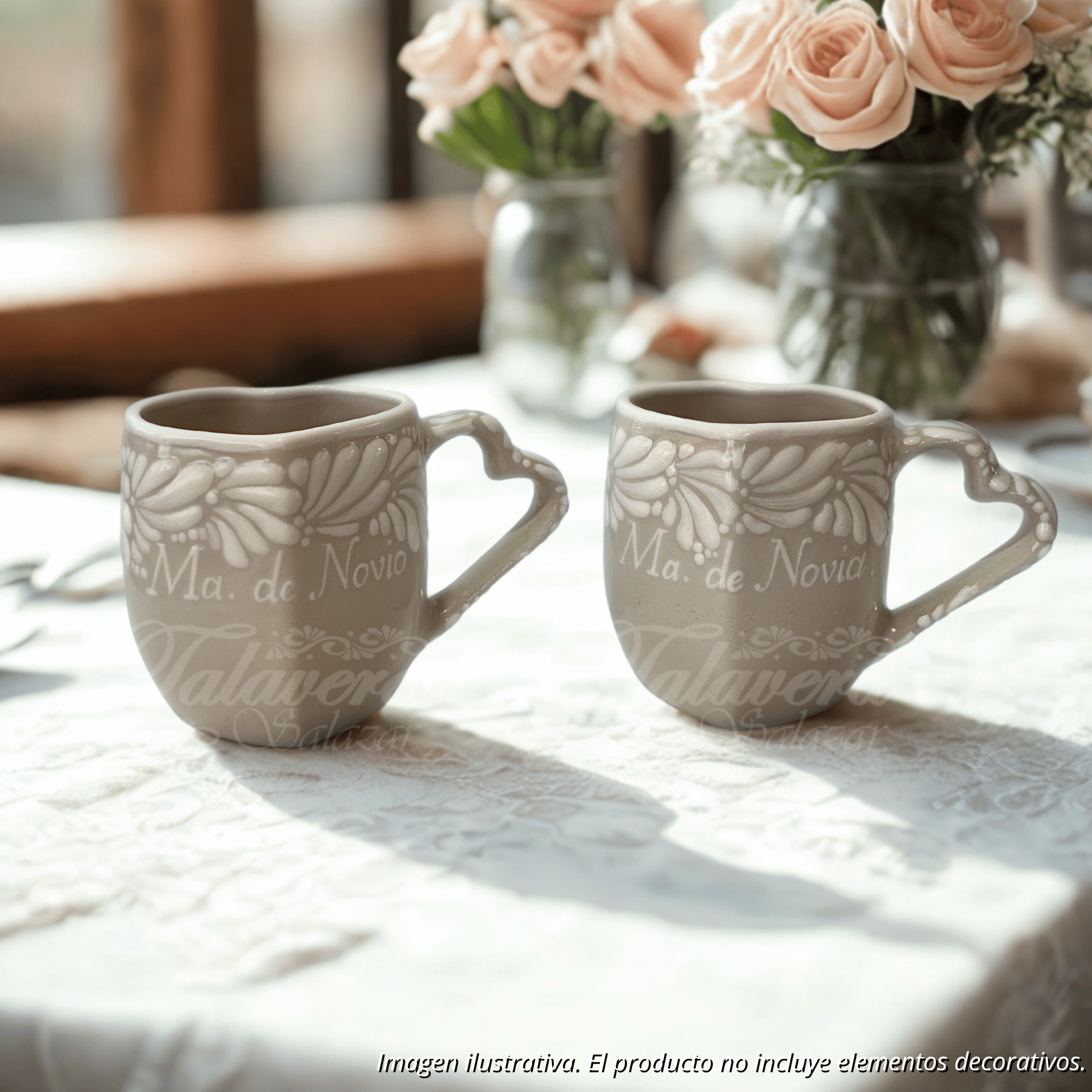 DUO TAZA CORAZON CON ASA DE CORAZON FONDO TRADICIONAL MIK CENEFA BLANCO MAMÁS DE LOS NOVIOS