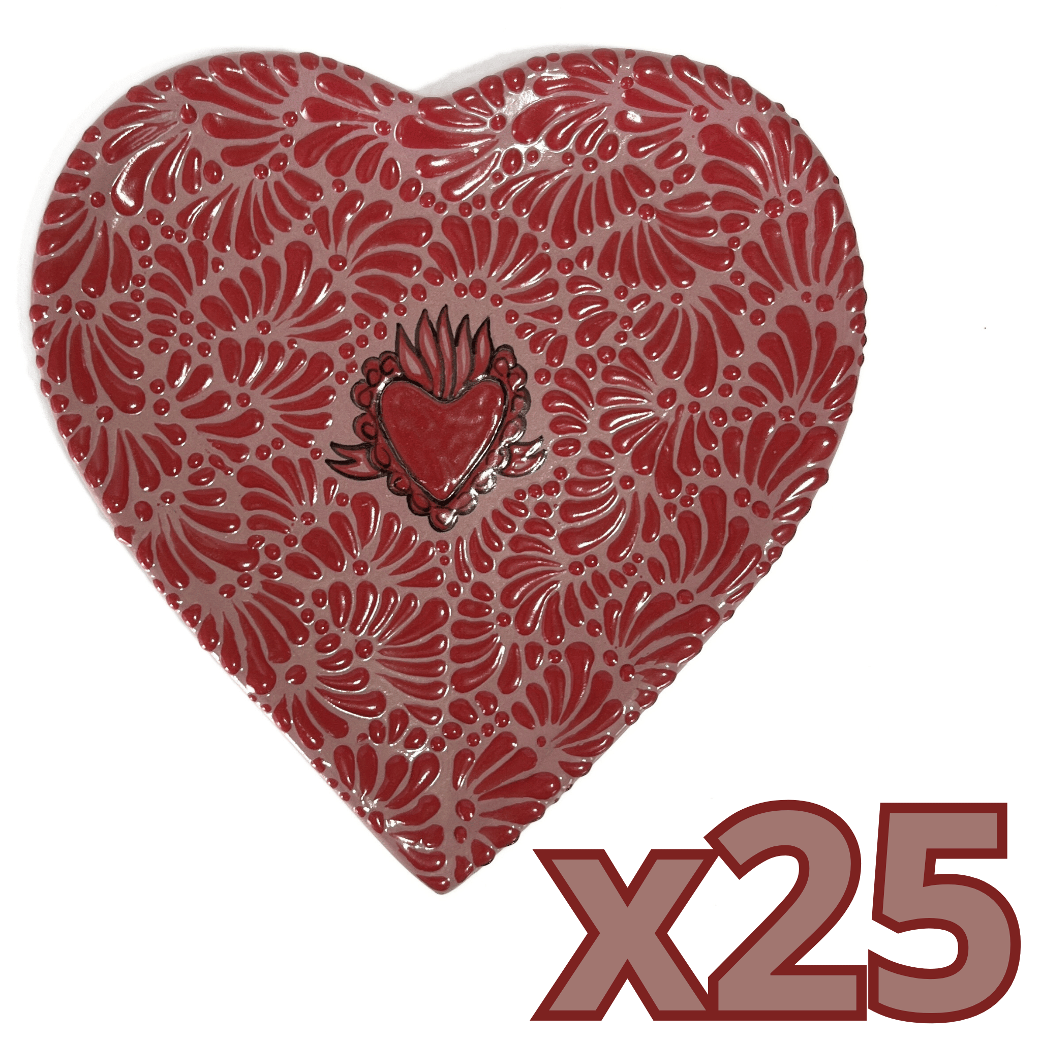 CHAROLA DE CORAZON 25 CM FONDO ROSA MIK ROJO SAGRADO CORAZON ROJO
