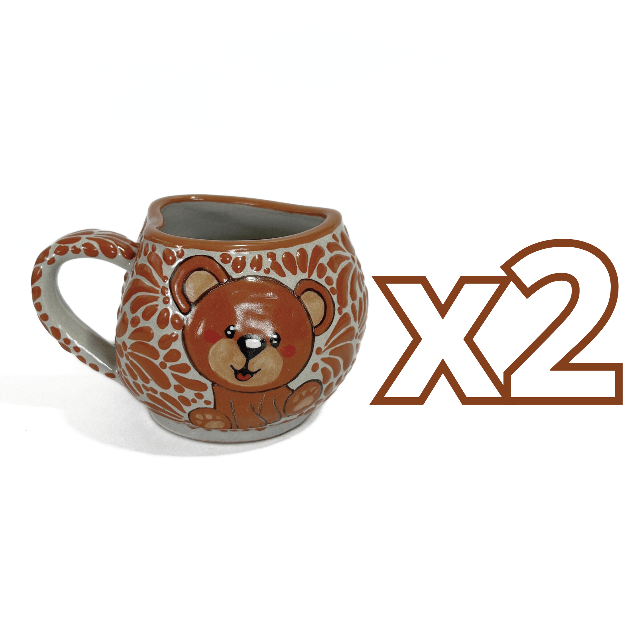TAZA FORMA CORAZON CHOCOLATERA GRANDE FONDO TRADICIONAL MIK TERRACOTA OSITO COMPLETO