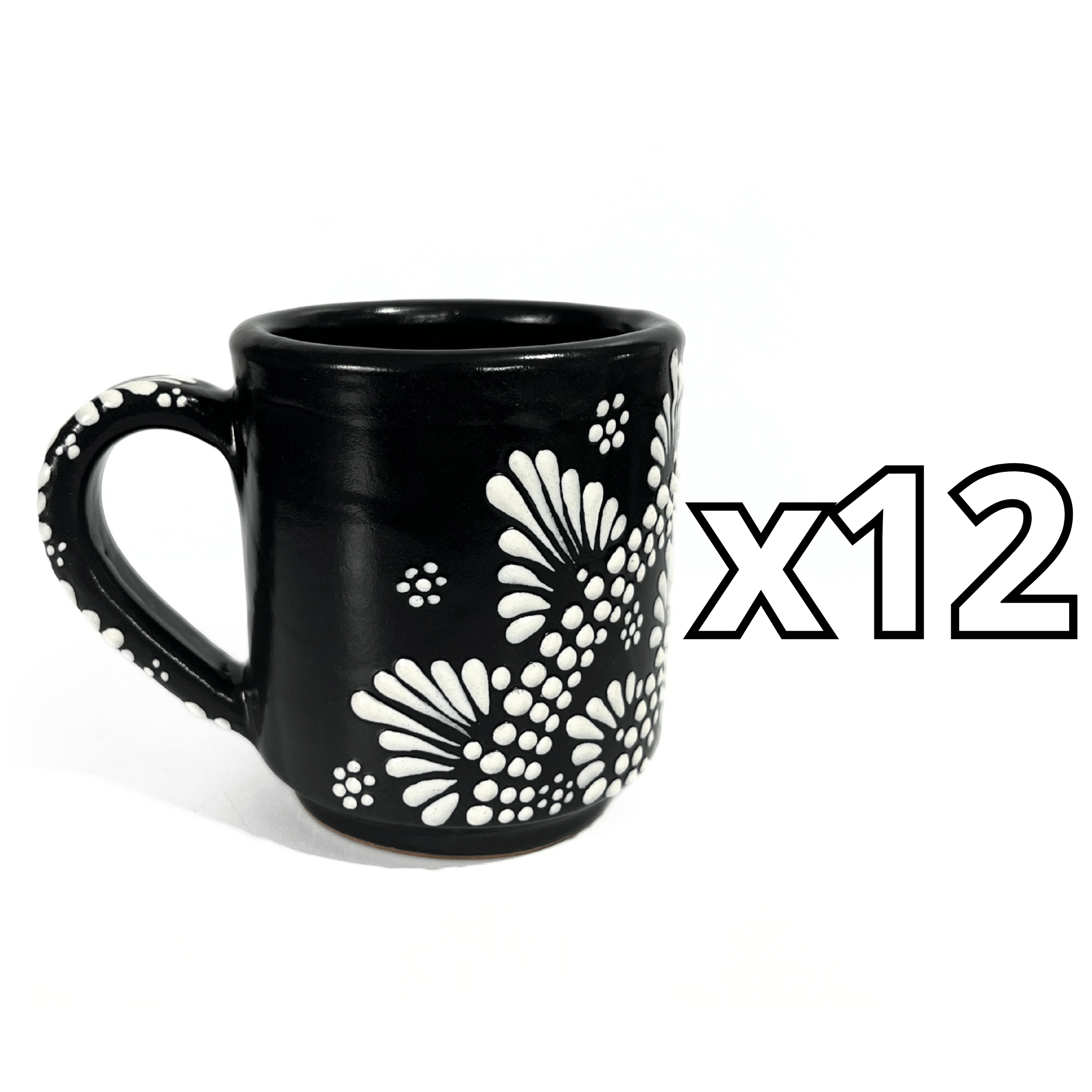 TAZA RECTA ESTANDAR FONDO NEGRO CENEFA MANDALA BLANCO