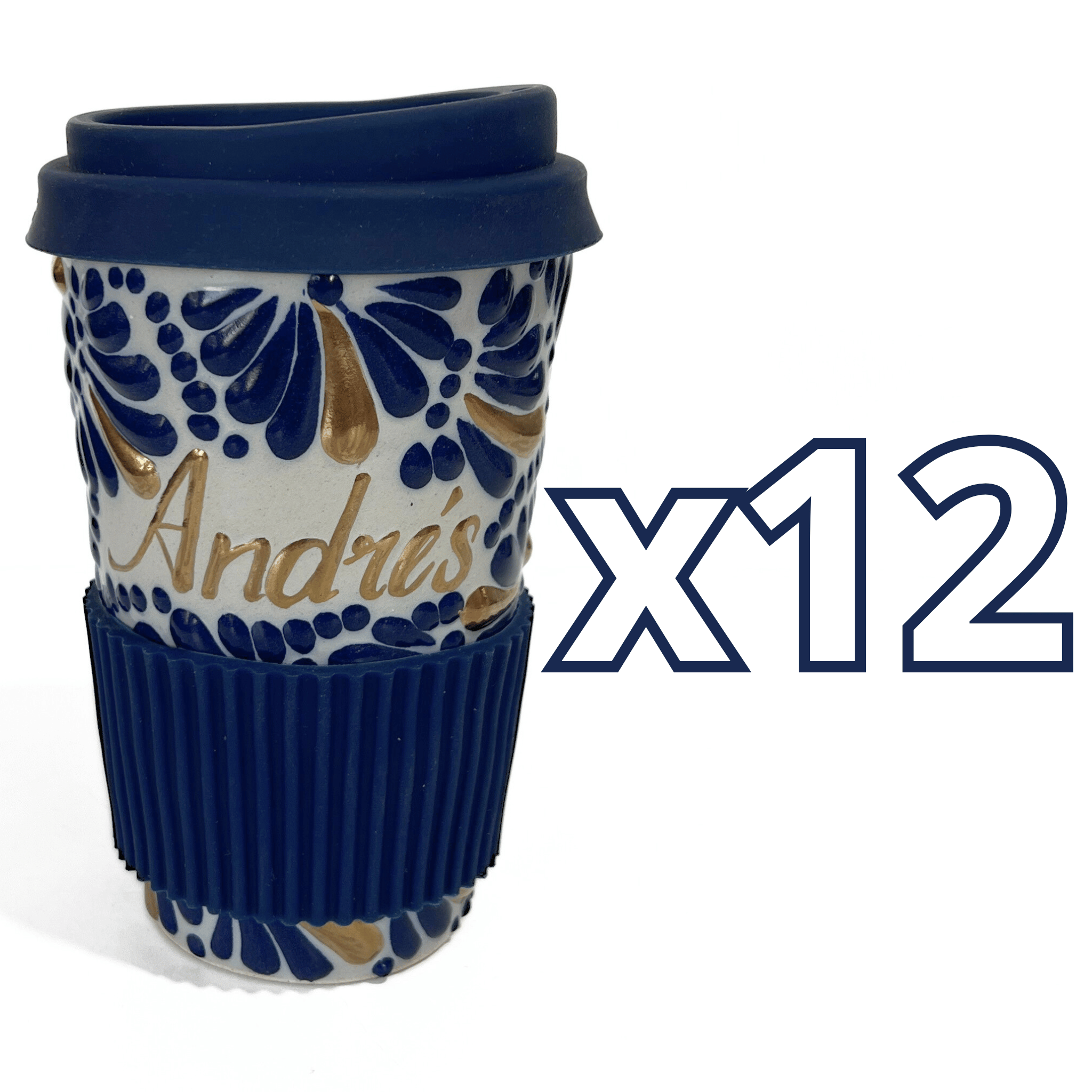 DESTELLOS DE ORO TERMO PERSONALIZADO 15 CM SIN ASA FONDO TRADICIONAL MIK AZUL COBALTO NOMBRE