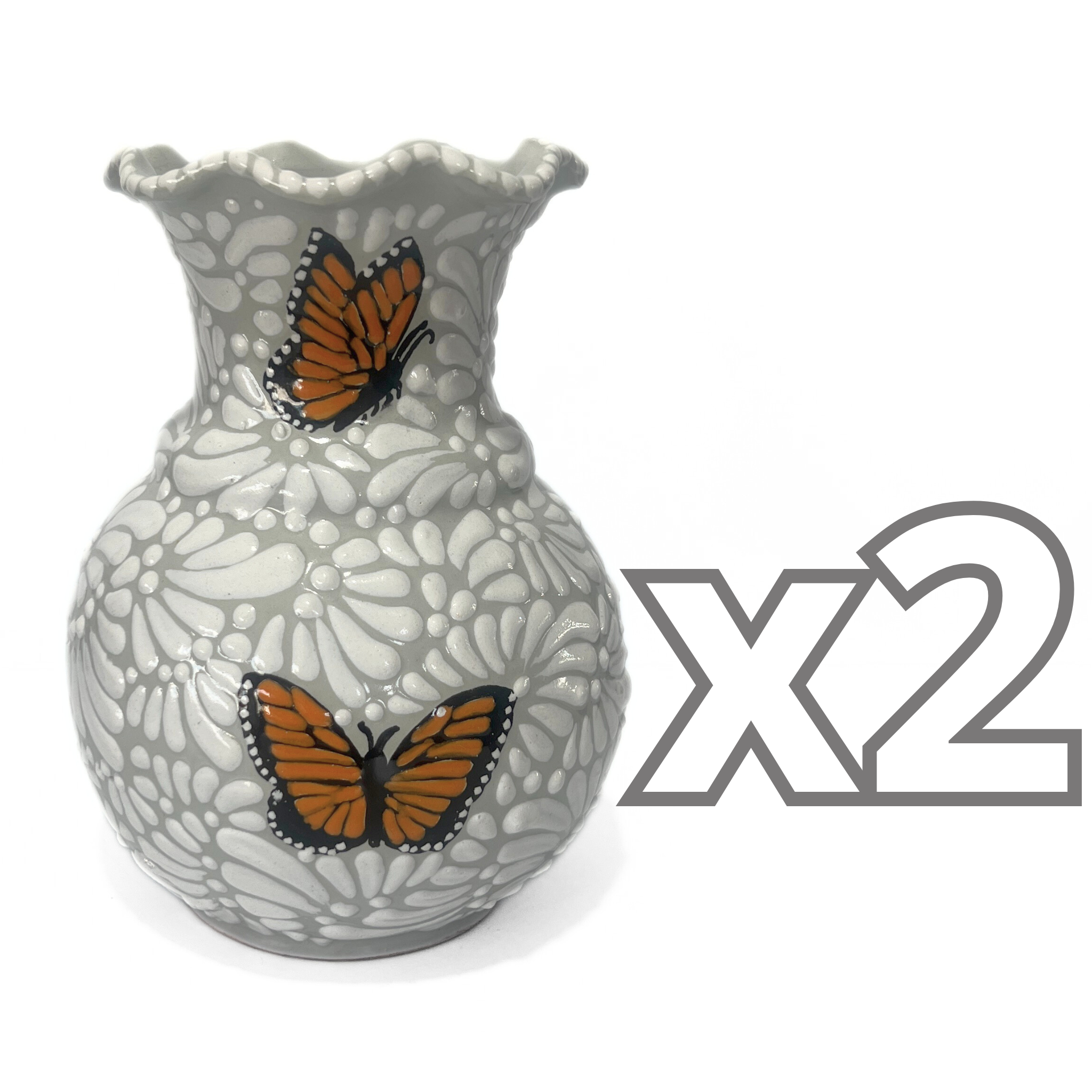 FLORERO ONDAS 20 CM FONDO TRADICIONAL MIK BLANCO MARIPOSAS