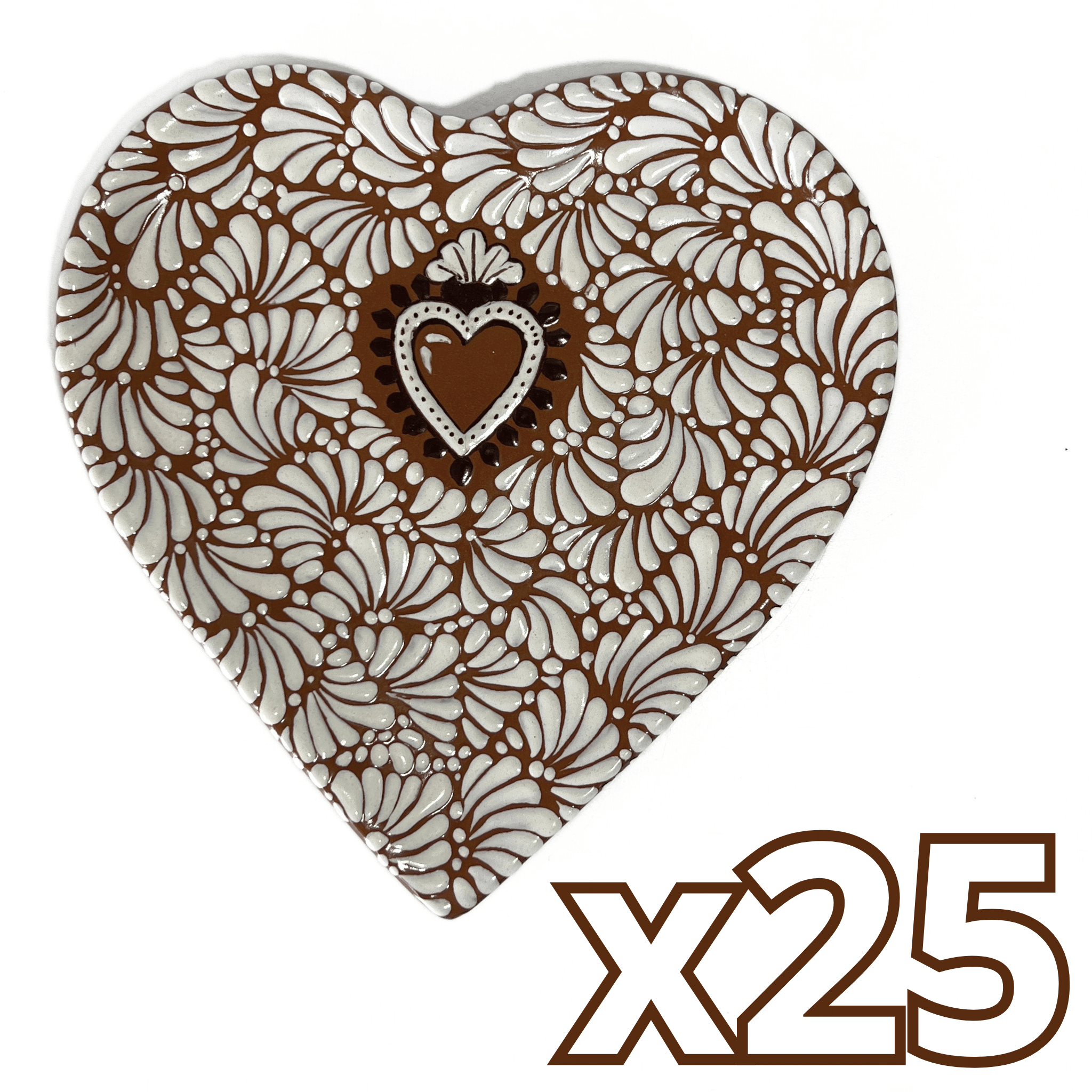 CHAROLA DE CORAZON 25 CM FONDO CAFE MIK BLANCO SAGRADO CORAZON CAFE
