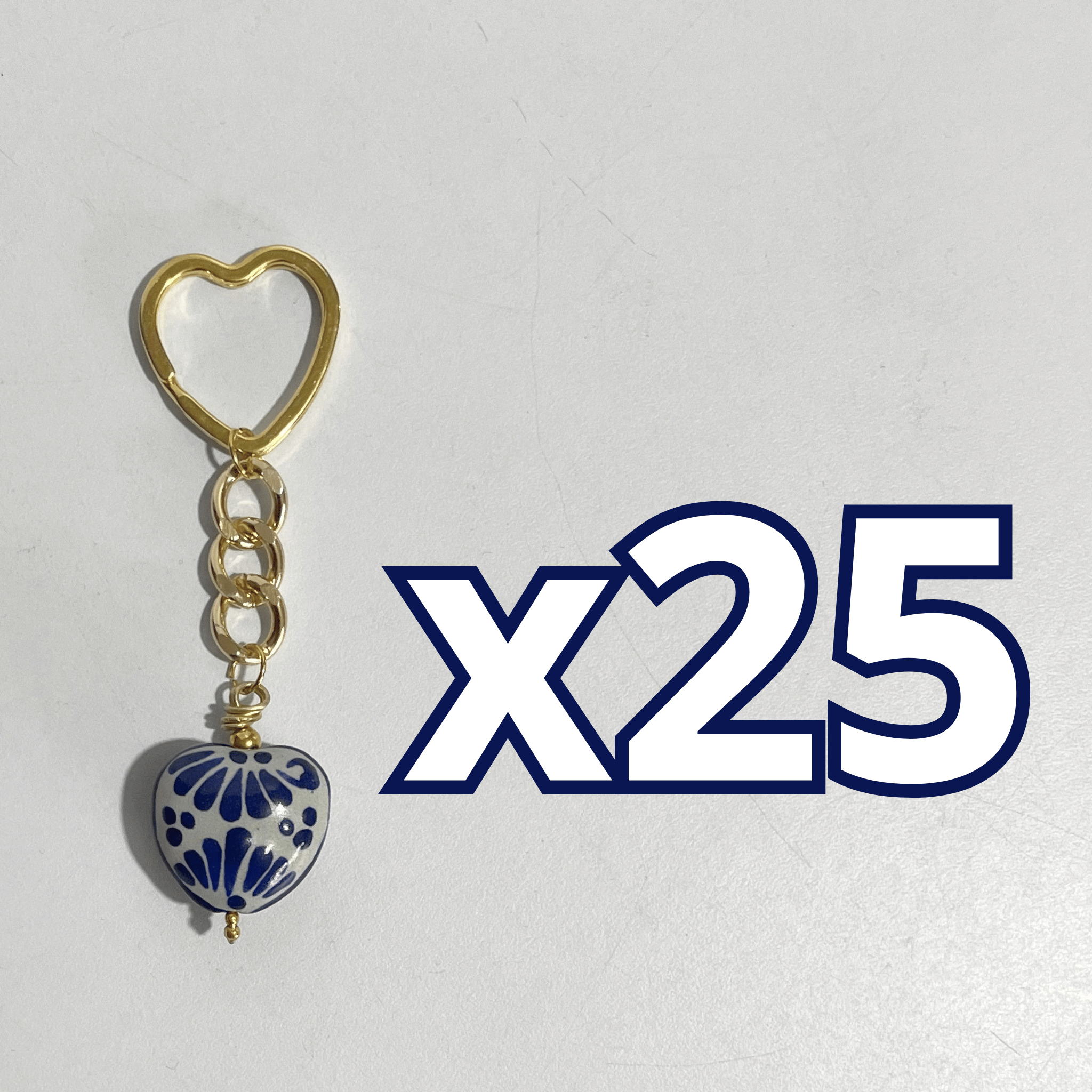 LLAVERO CORAZON CHICO 2.5 CM TRIDIMENSIONAL FONDO TRADICIONAL DECORADO AZUL COBALTO